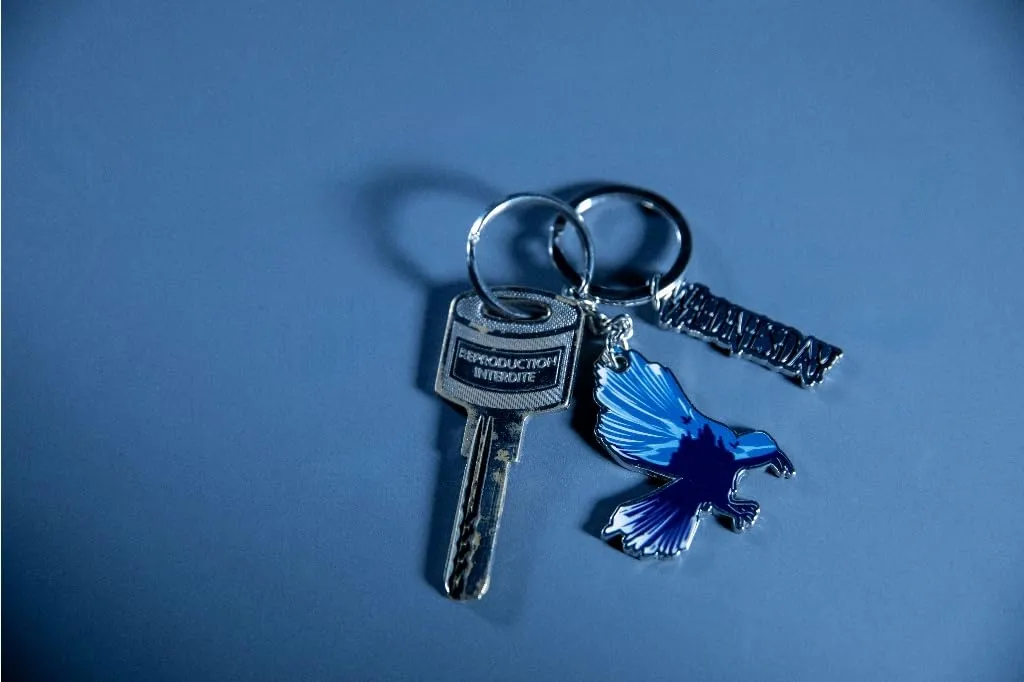 Konix Portachiavi Mercoledì in Metallo, Design Corvo, Blu e Nero - immagine 2
