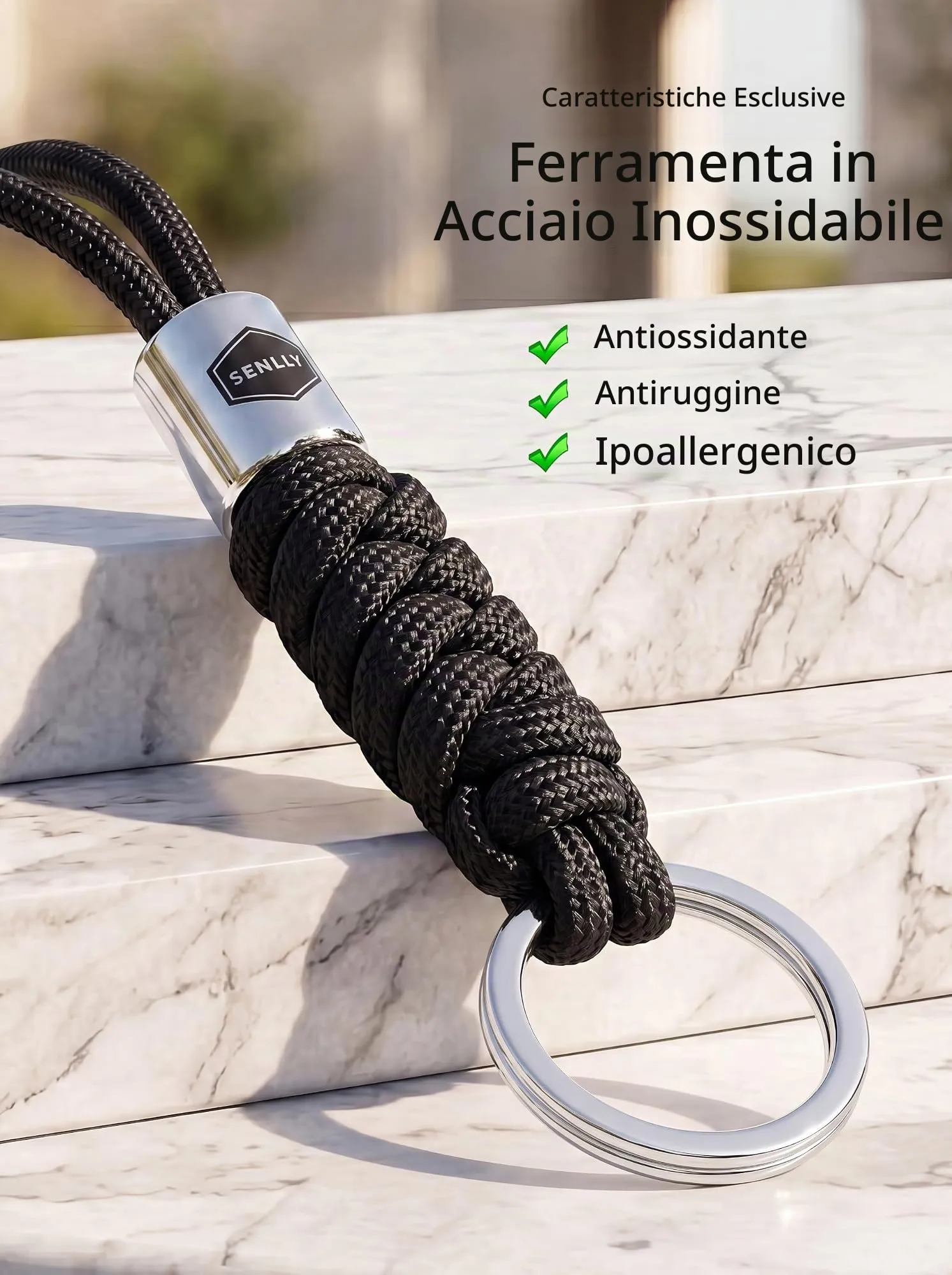 SENLLY Cordino da Collo per Chiavi, Badge e Cellulare in Nylon, Nero Ossidiana - immagine 5