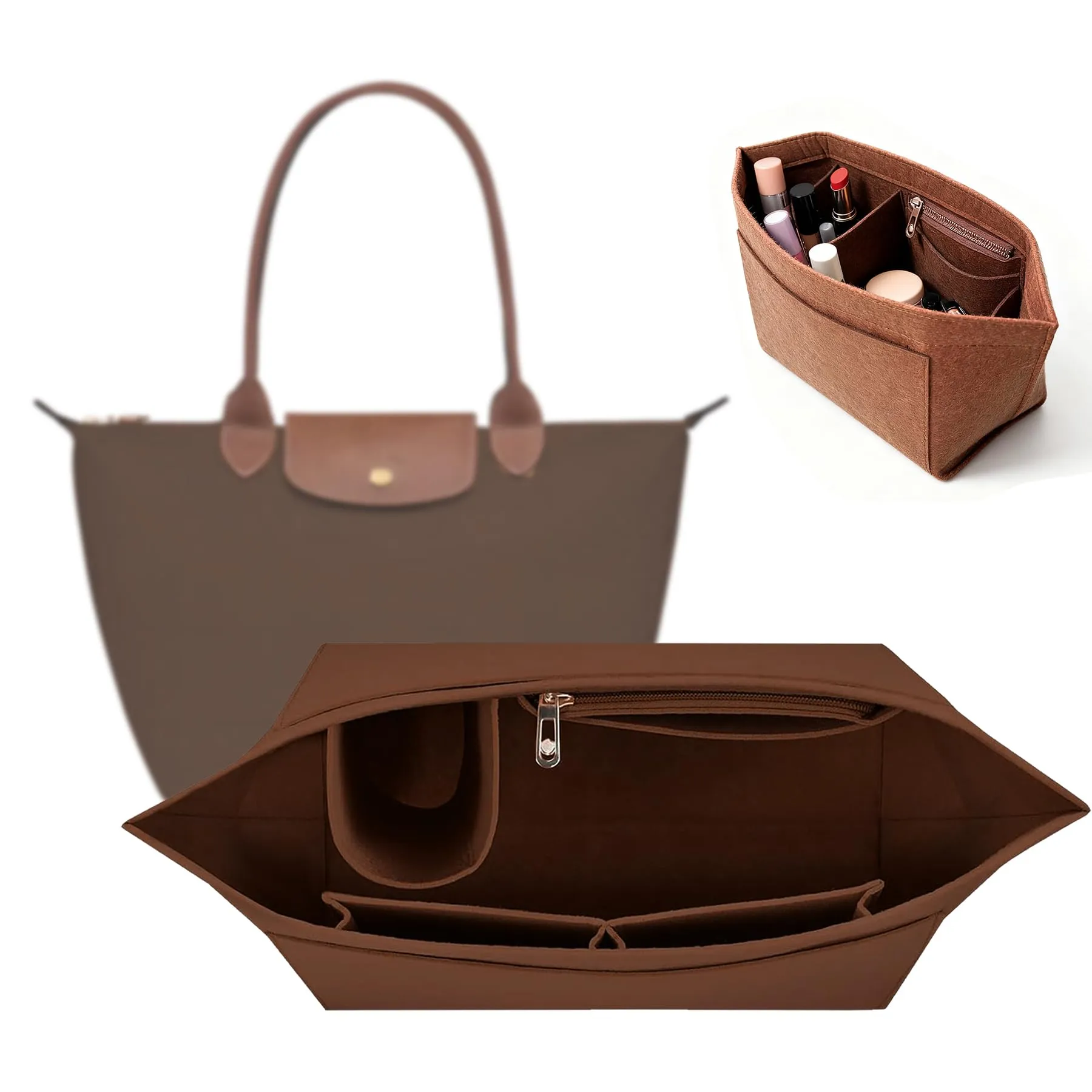 YeahBoom Organizer in Feltro per Borse Longchamp, Taglia L, Marrone - immagine 1