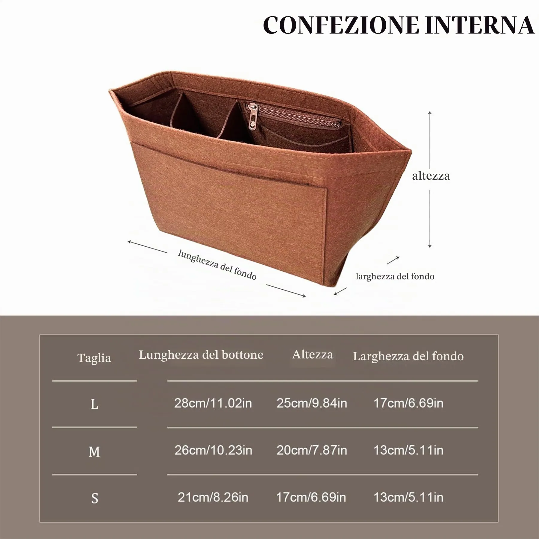 YeahBoom Organizer in Feltro per Borse Longchamp, Taglia L, Marrone - immagine 2