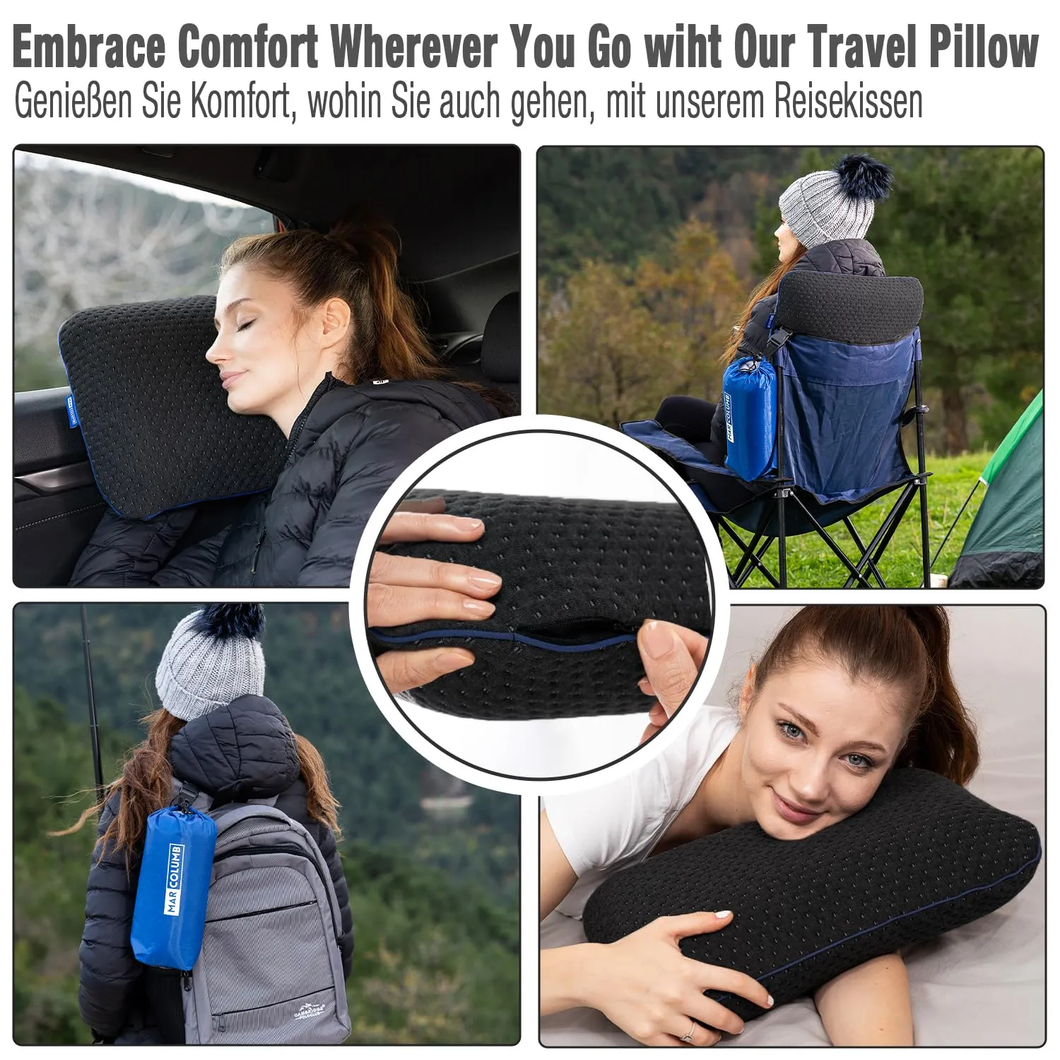 Marcolumb Cuscino da viaggio in memory foam con federa termoregolante e borsa impermeabile - immagine 2