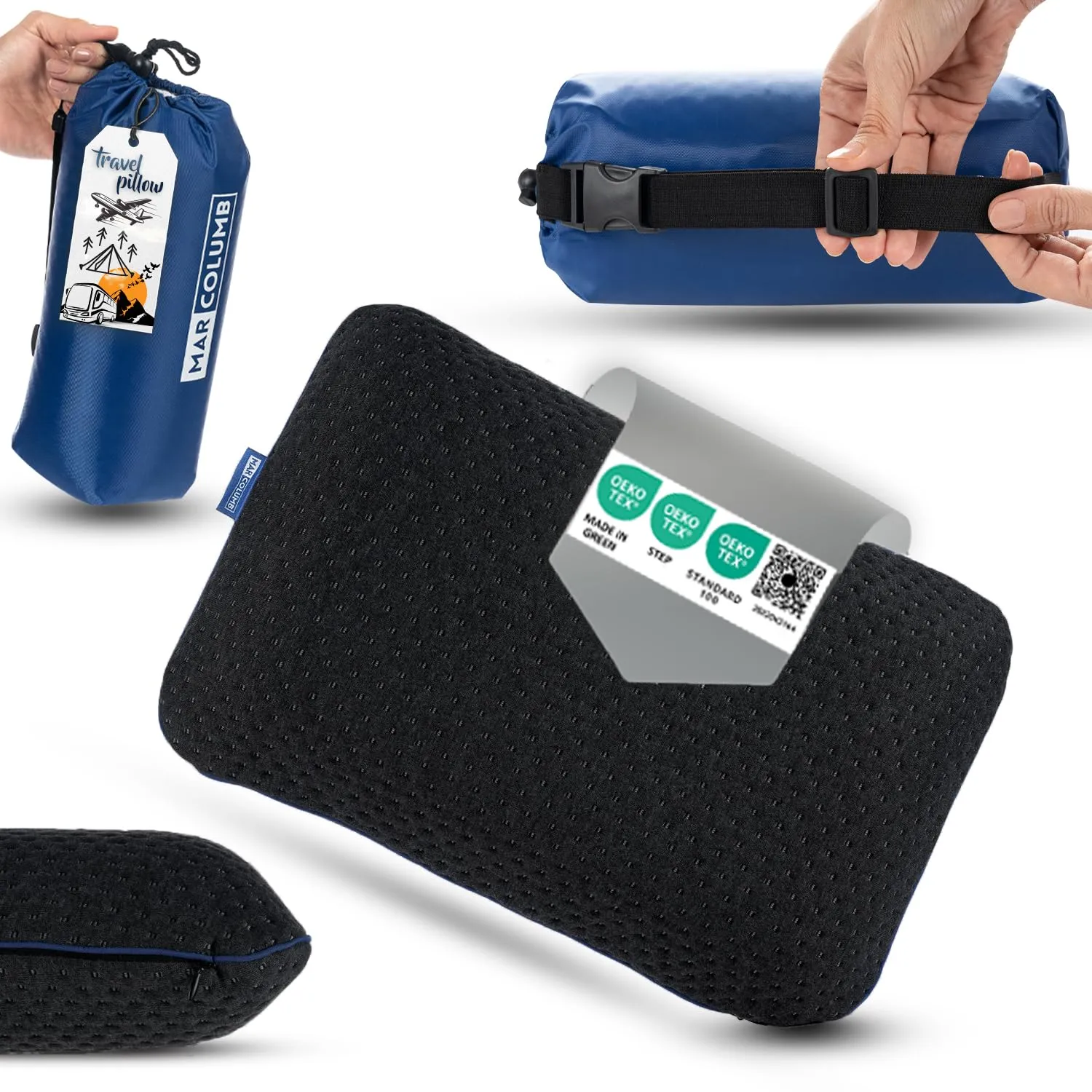 Marcolumb Cuscino da viaggio in memory foam con federa termoregolante e borsa impermeabile - immagine 9