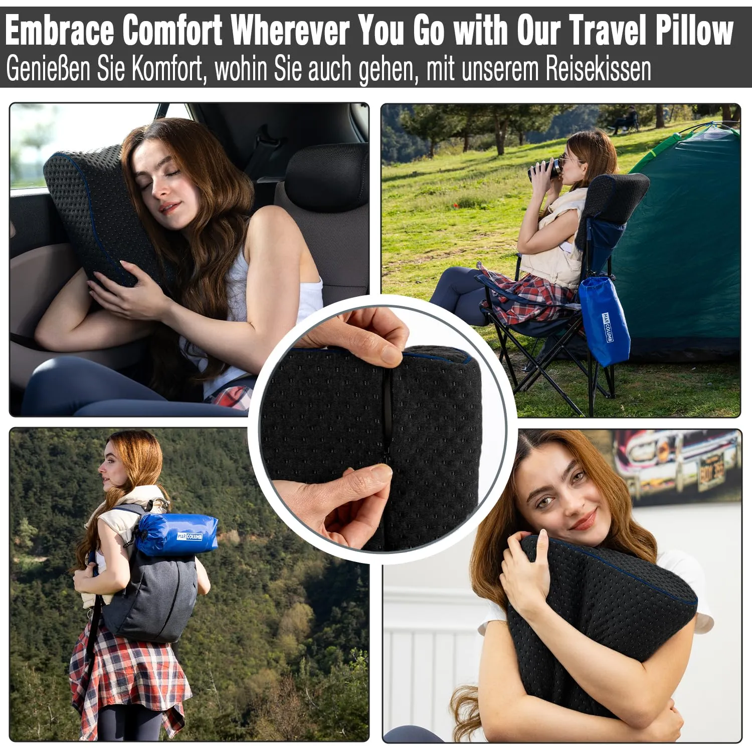 Marcolumb Cuscino da Viaggio in Memory Foam con Federa Termoregolante e Borsa Impermeabile - immagine 2