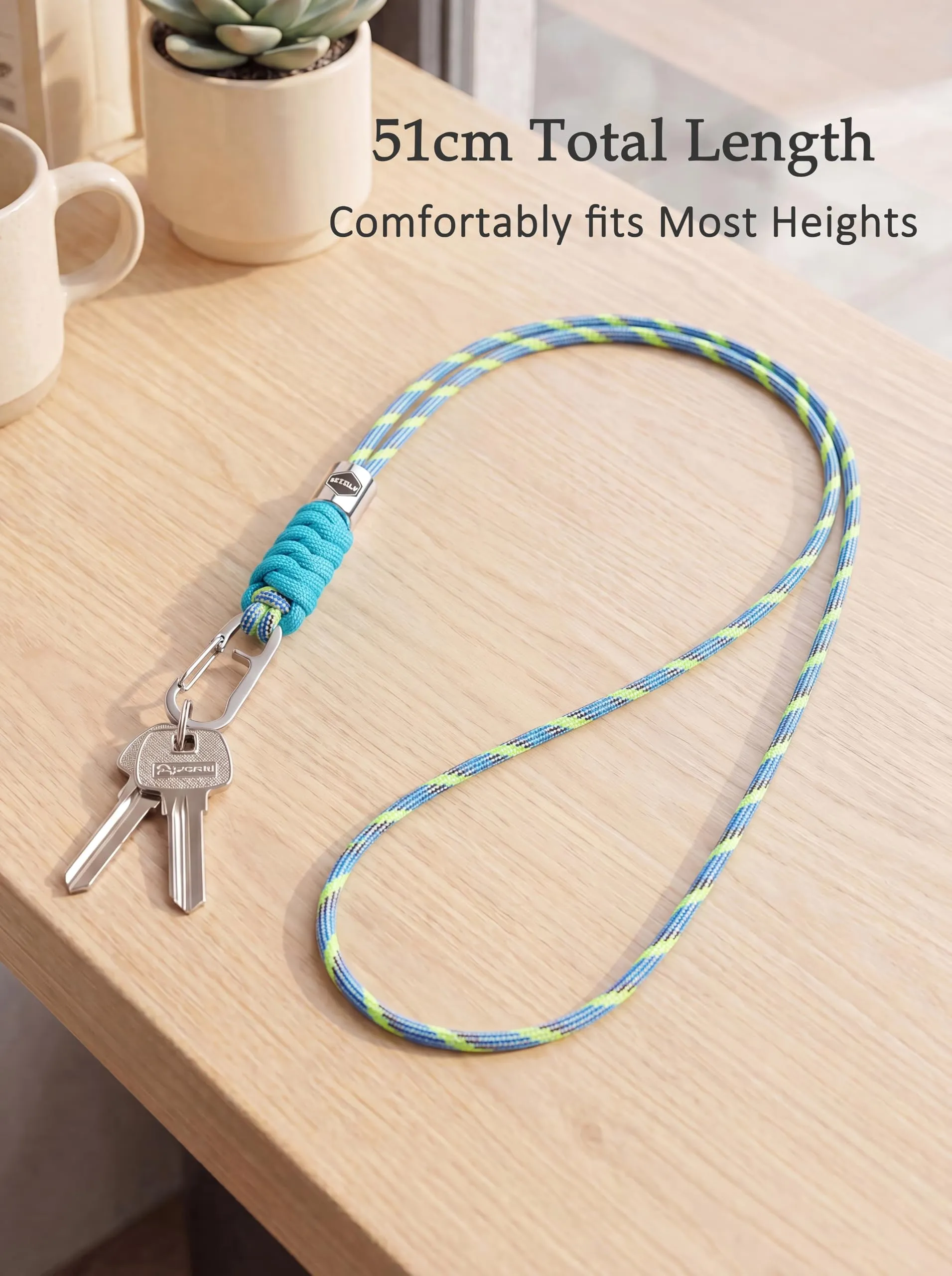 SENLLY Portachiavi da Collo in Paracord e Acciaio Inox per Chiavi, Badge e Cellulare - immagine 4