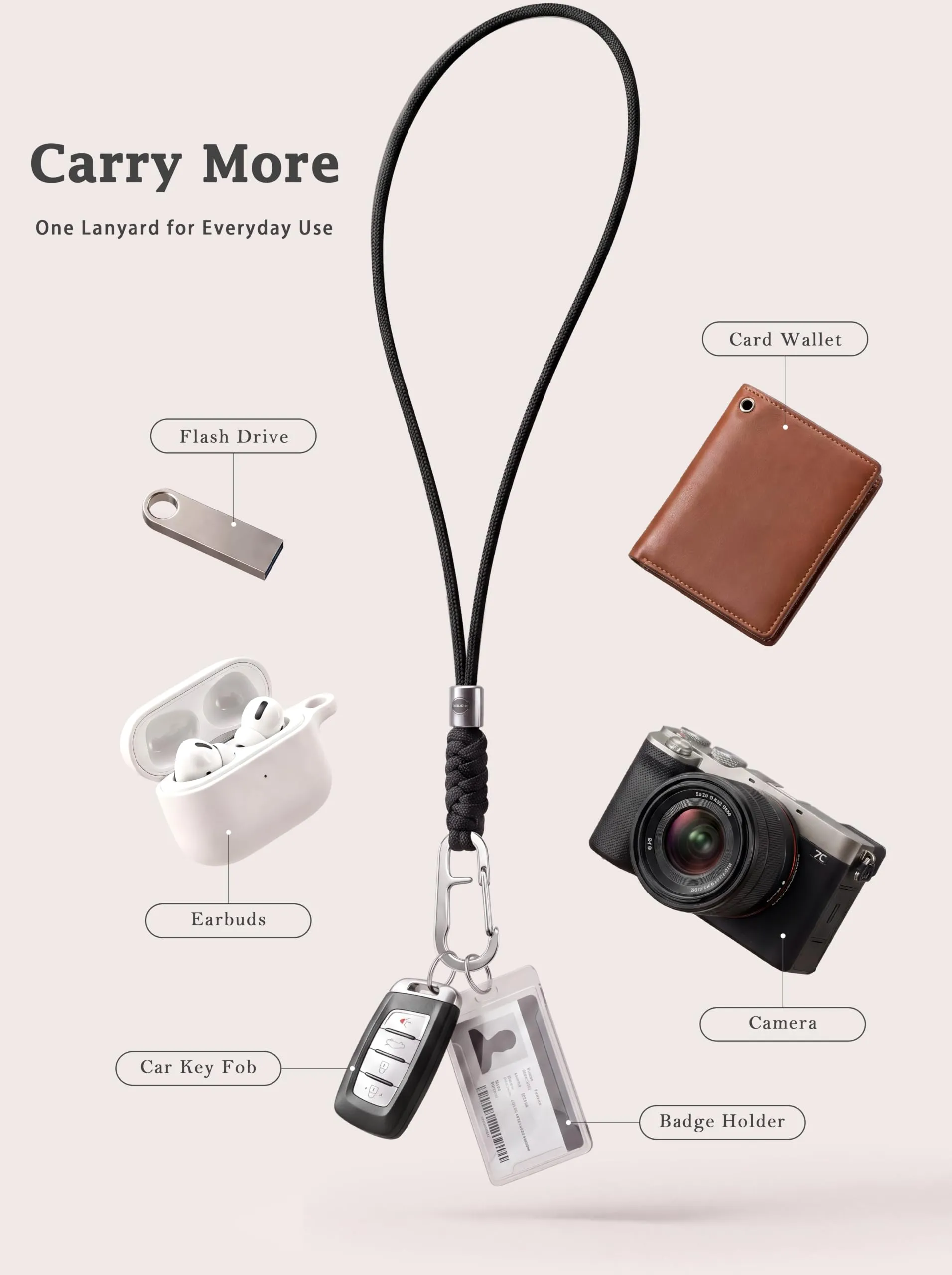 SENLLY Portachiavi da Collo in Paracord e Acciaio Inox per Chiavi, Badge e Cellulare - immagine 8