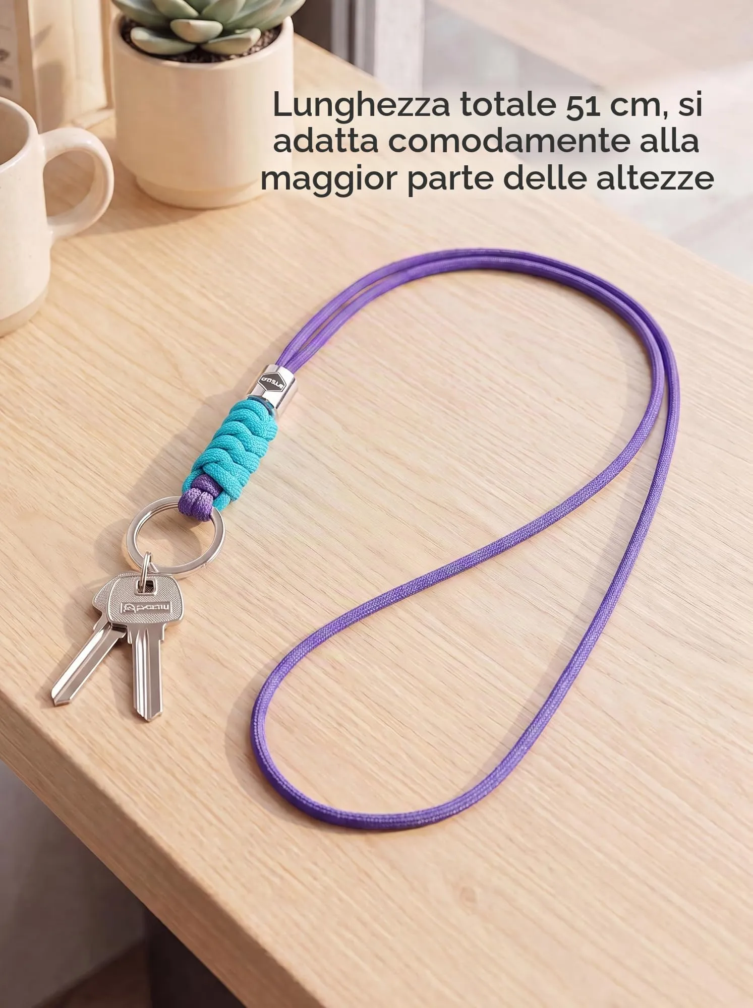 SENLLY Cordino da Collo in Paracord e Acciaio Inossidabile per Chiavi, Badge e Cellulare, 51 cm - Aurora Artica - immagine 4