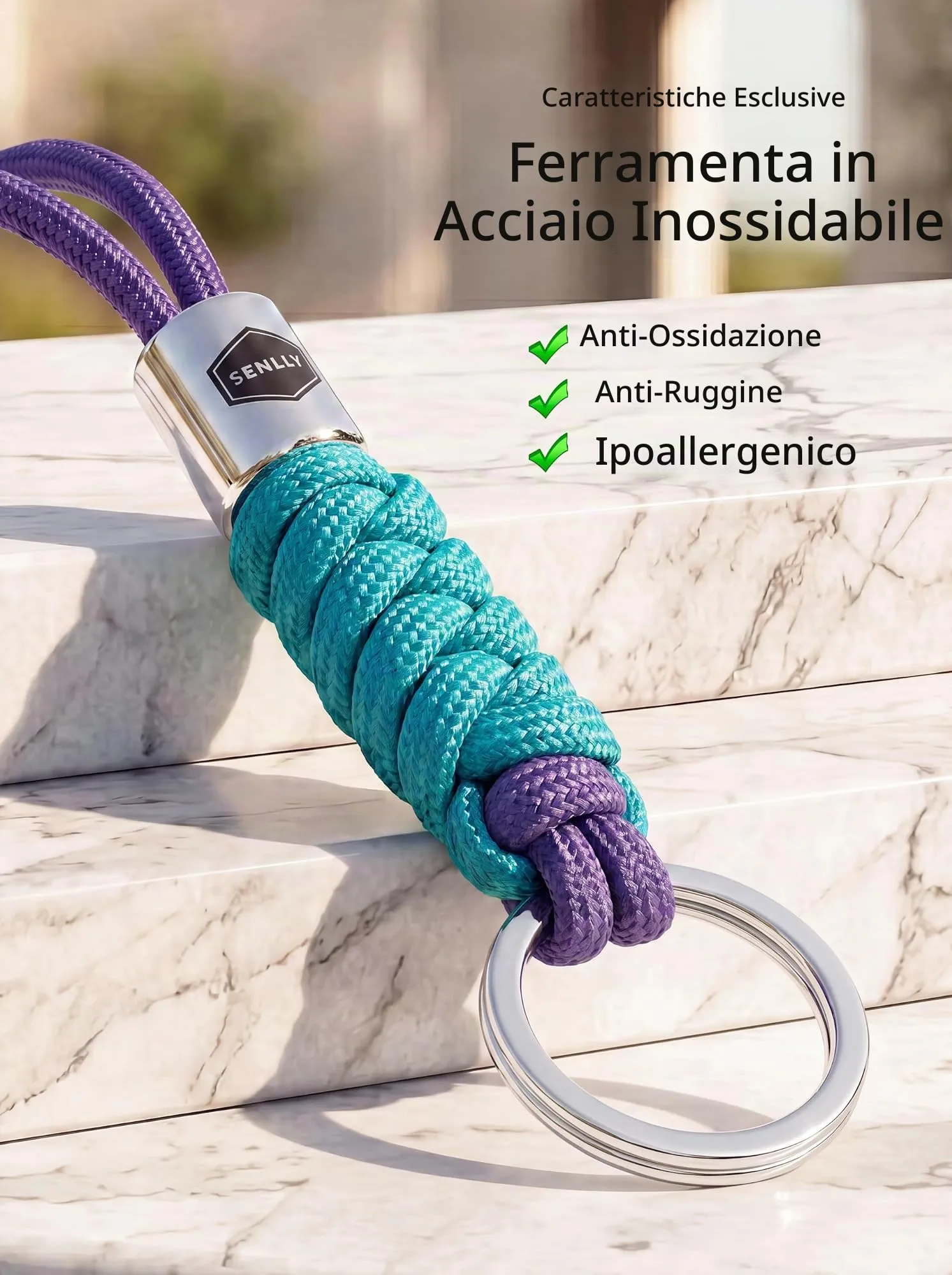 SENLLY Cordino da Collo in Paracord e Acciaio Inossidabile per Chiavi, Badge e Cellulare, 51 cm - Aurora Artica - immagine 5