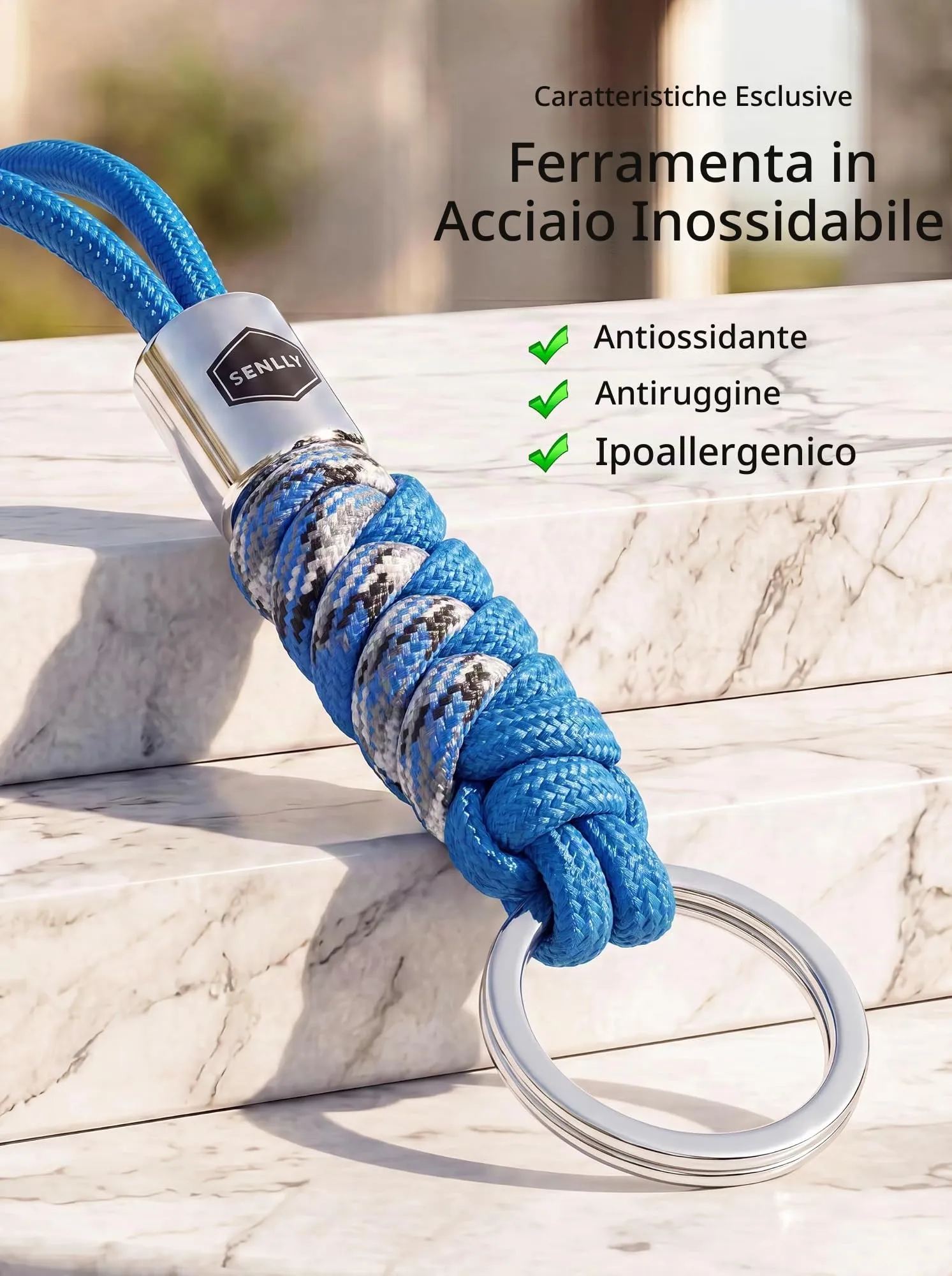 SENLLY Cordino da Collo per Chiavi, Badge e Cellulare in Paracord e Acciaio Inox - immagine 5