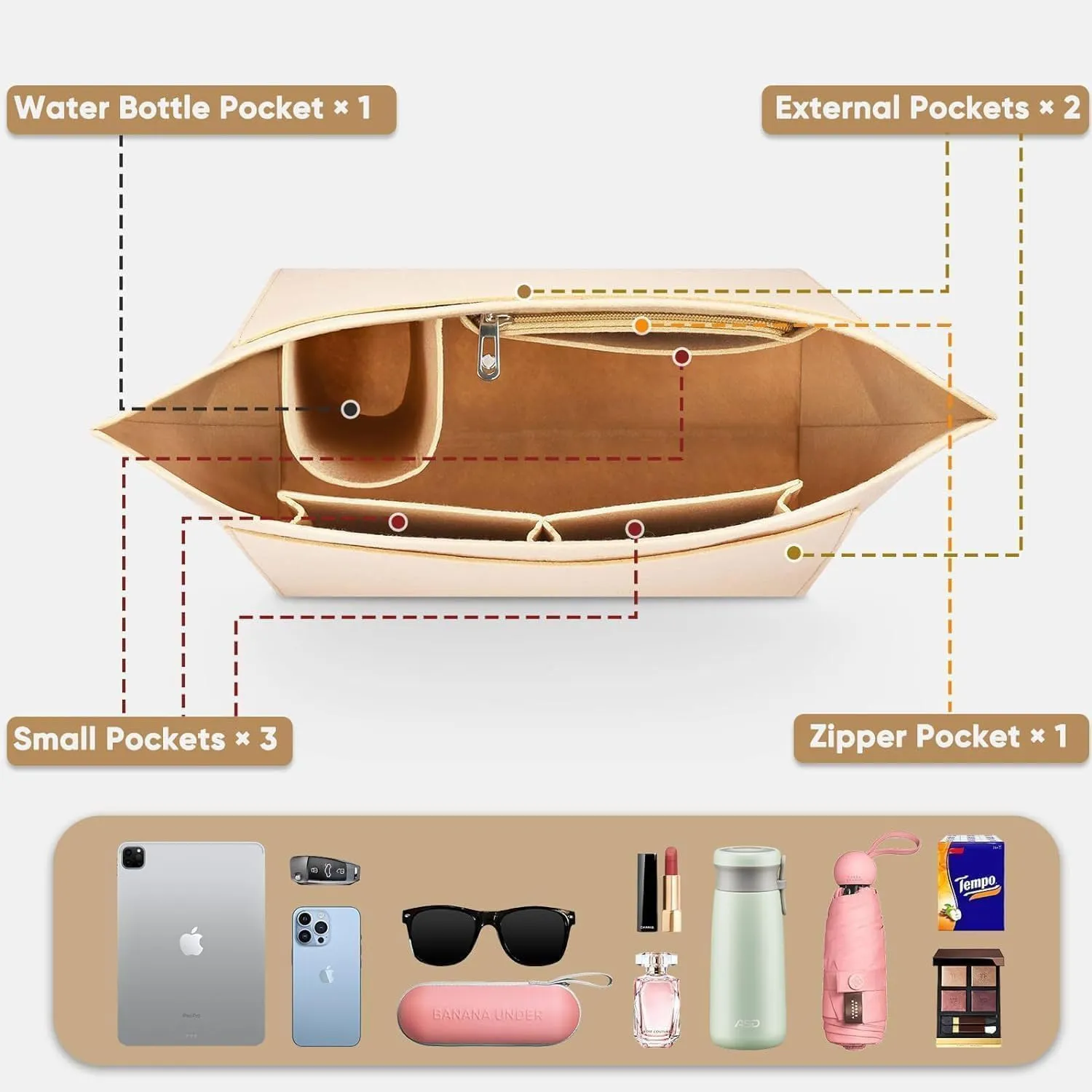 YeahBoom Organizer in Feltro per Borse Longchamp S, Pieghevole con Scomparti Multipli - immagine 4