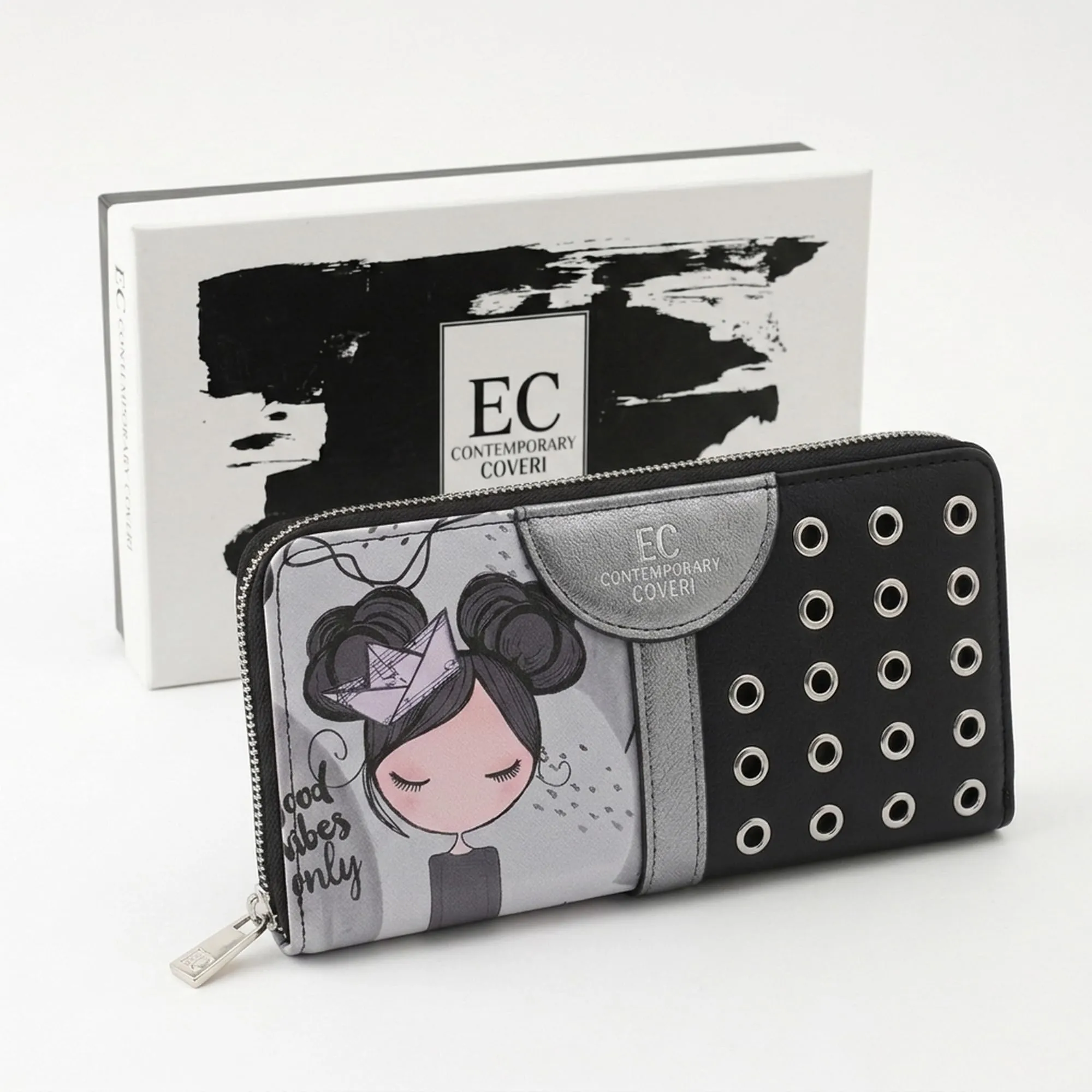 EC Contemporary Coveri Portafoglio Donna in PU con Cerniera Zip Around Grafica Artistica - immagine 5