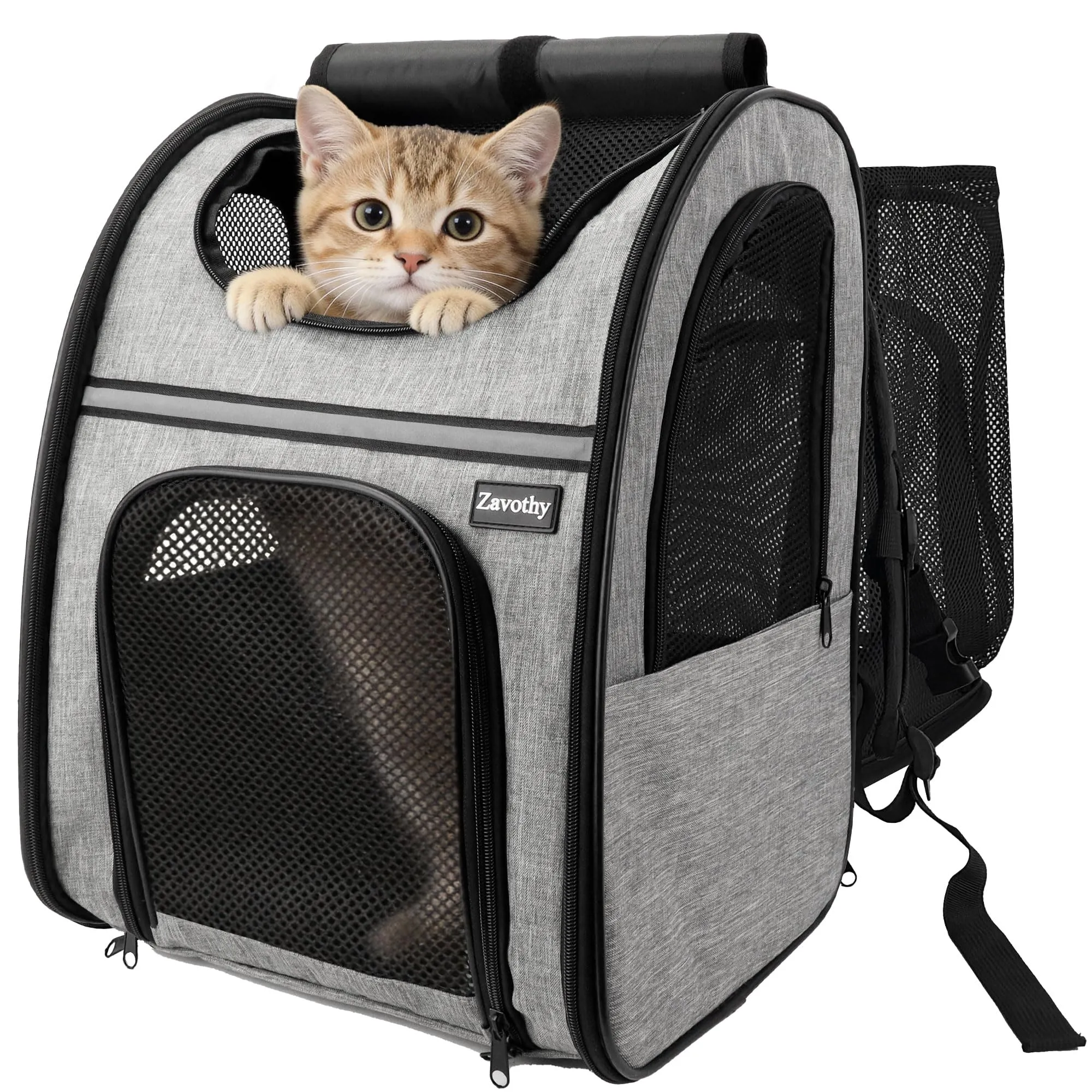 Zavothy Zaino Trasportino per Cani e Gatti, Pieghevole e Traspirante, Grigio Espandibile - immagine 1