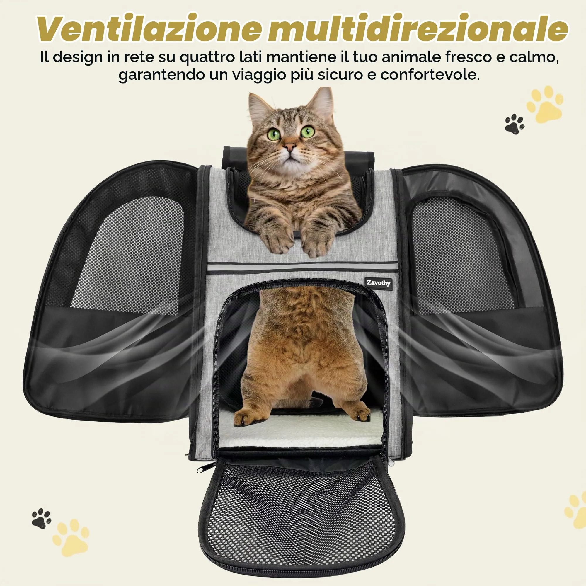 Zavothy Zaino Trasportino per Cani e Gatti, Pieghevole e Traspirante, Grigio Espandibile - immagine 5