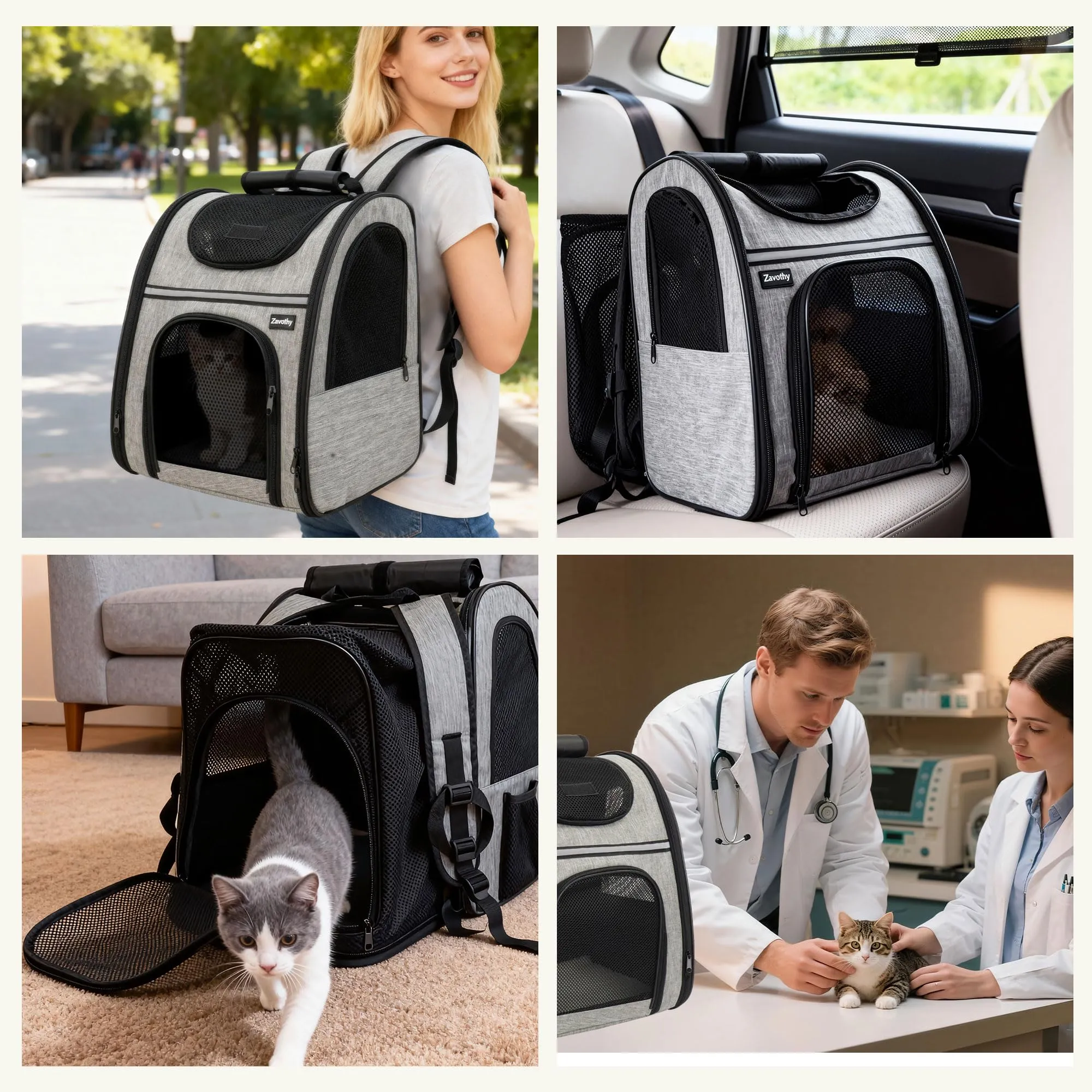Zavothy Zaino Trasportino per Cani e Gatti, Pieghevole e Traspirante, Grigio Espandibile - immagine 8