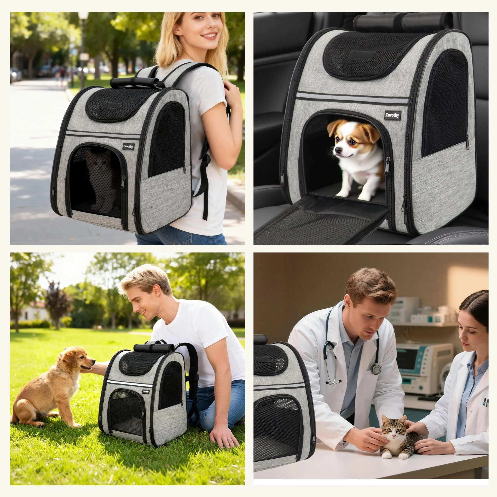 Zavothy Zaino Trasportino per Cani e Gatti, Pieghevole, Traspirante, Grigio - immagine 7