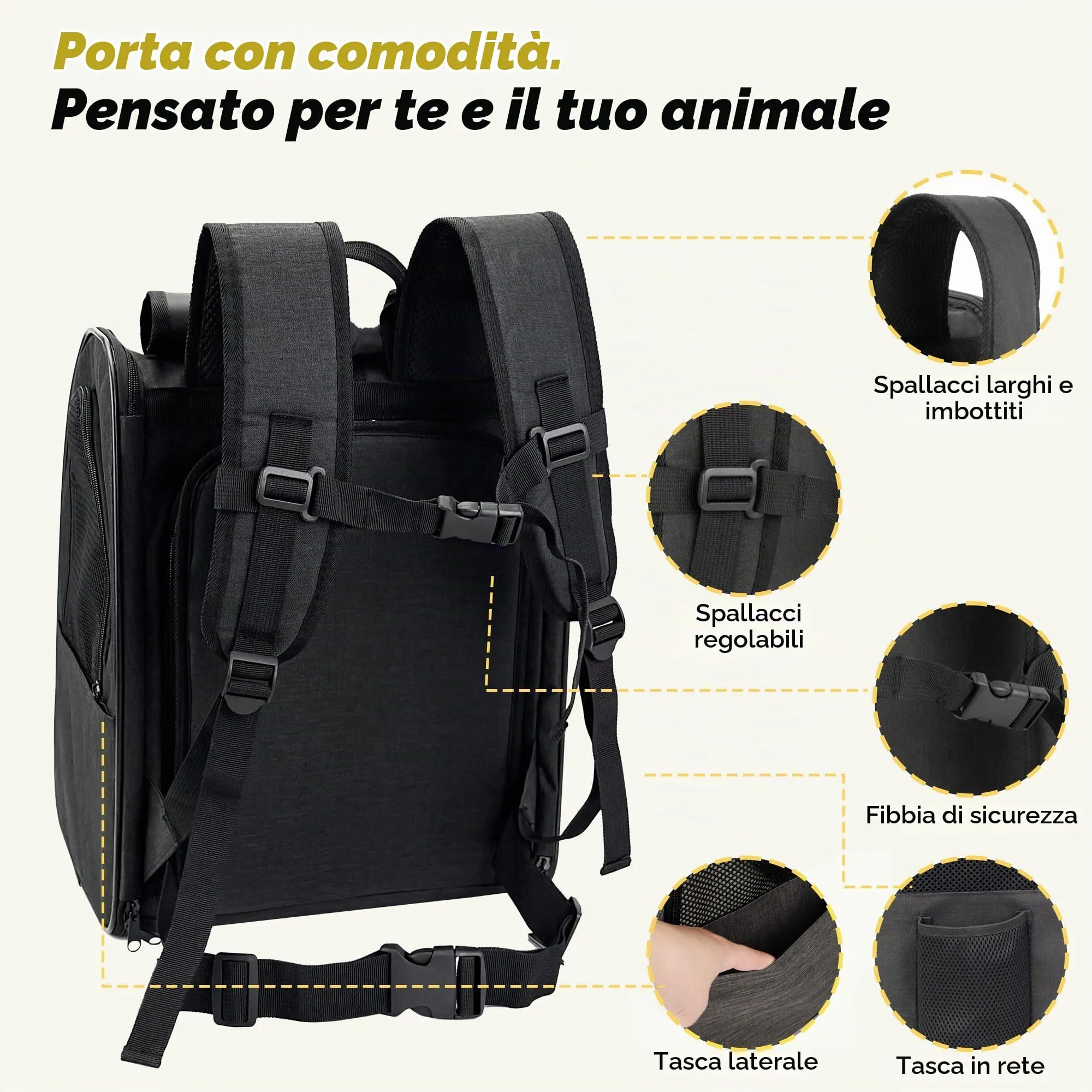 Zavothy Zaino Trasportino per Cani e Gatti, Pieghevole e Traspirante, Nero - immagine 4