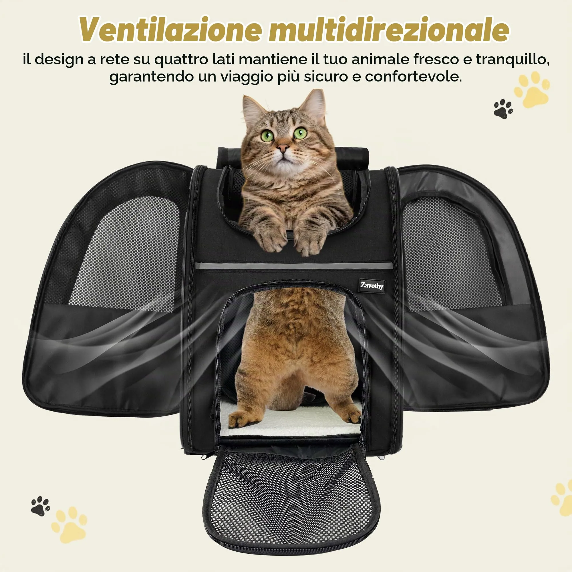 Zavothy Zaino Trasportino per Cani e Gatti, Pieghevole e Traspirante, Nero - immagine 5