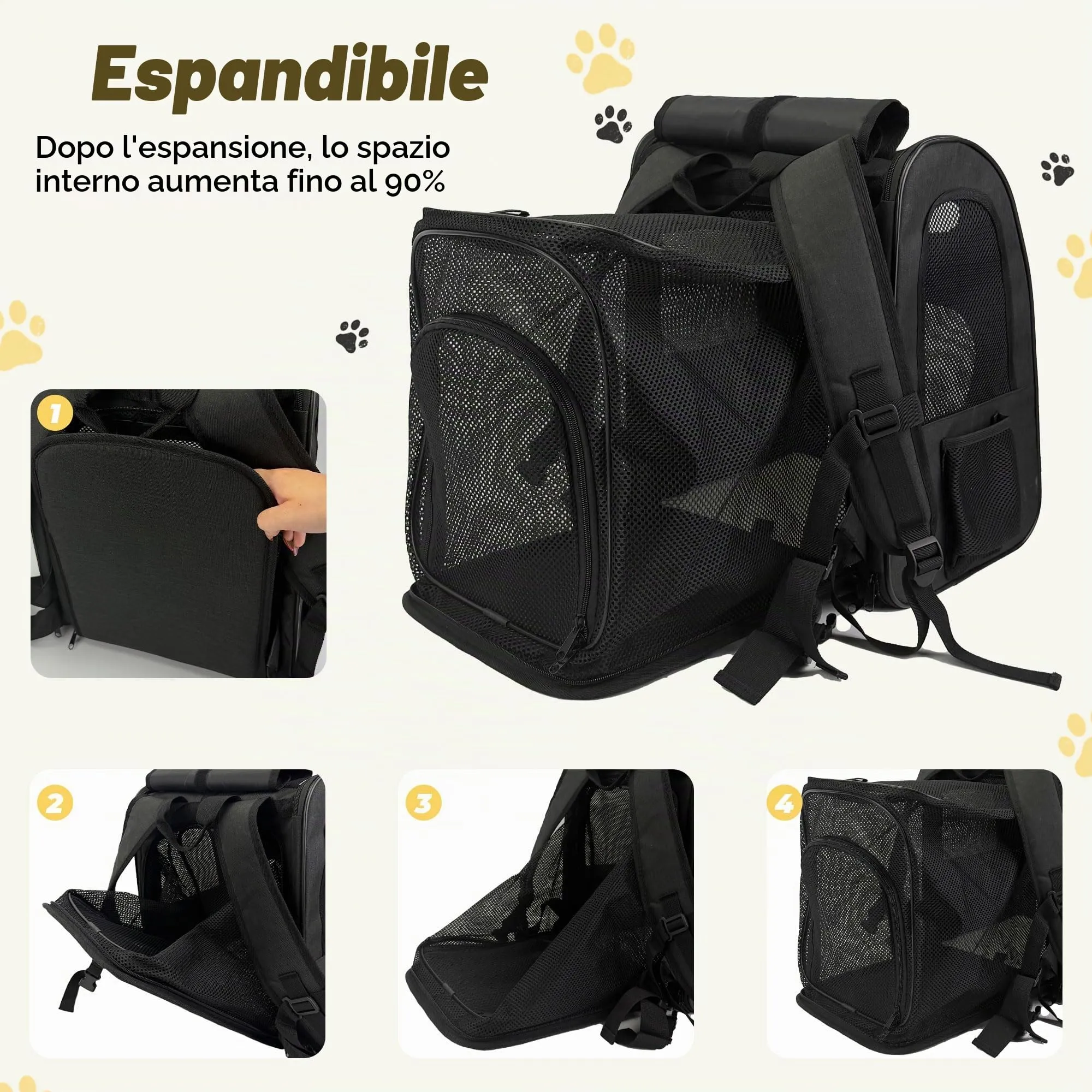 Zavothy Zaino Trasportino per Cani e Gatti, Pieghevole e Traspirante, Nero - immagine 7