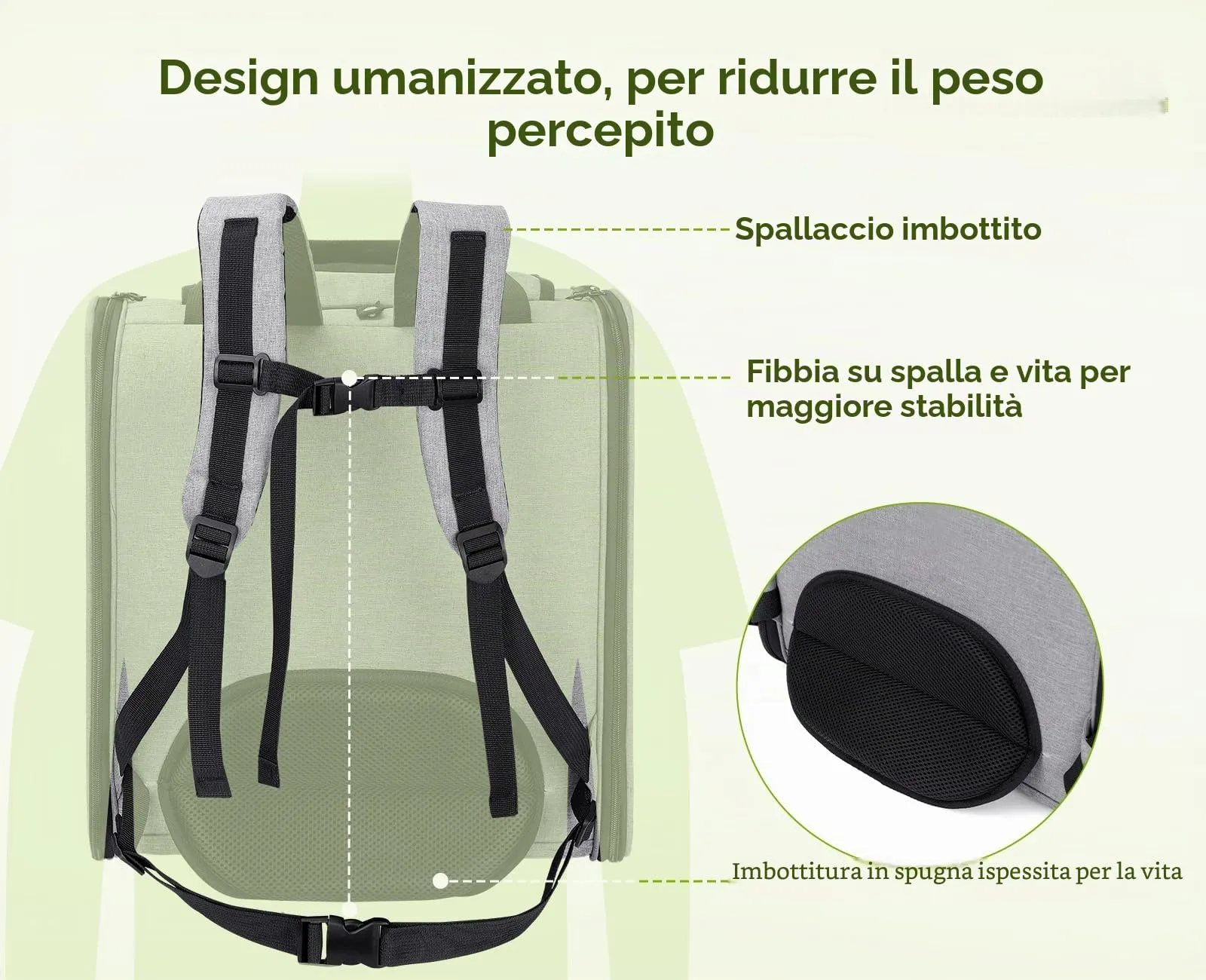 Pecute Zaino per Gatti e Cuccioli Pieghevole, Design Ventilato con Cinghia di Sicurezza, Grigio - immagine 9