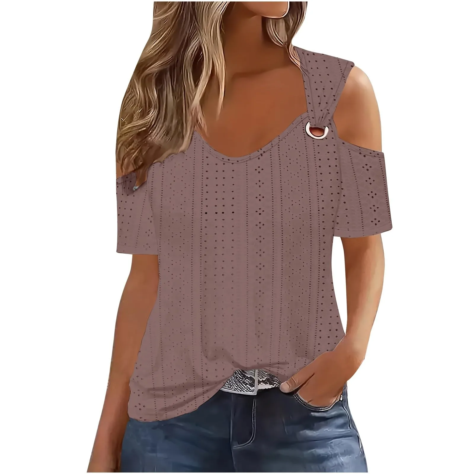 Uwdiohq Blusa Estiva Donna Elegante Crop Top in Lino e Cotone Arancione - immagine 1