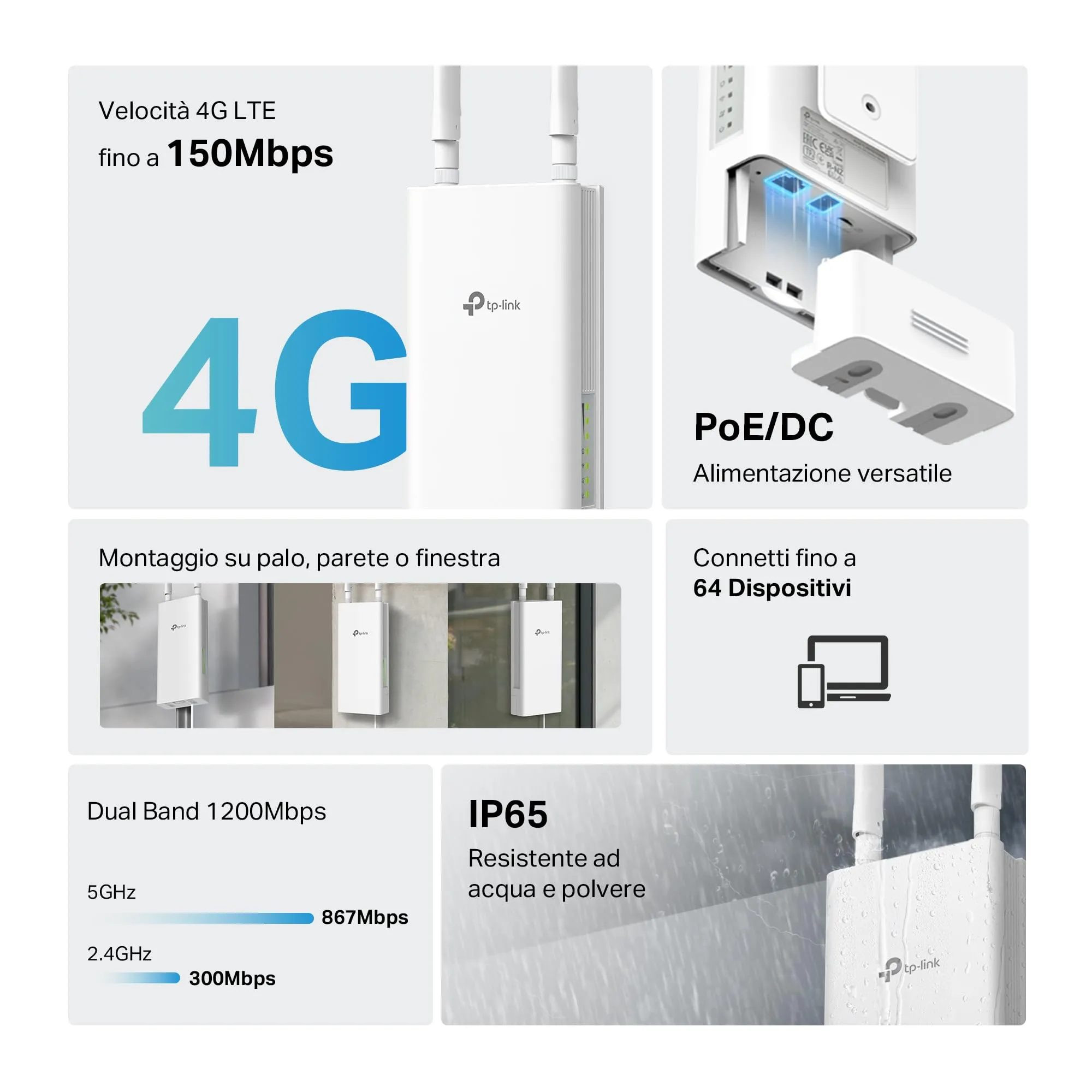 TP-Link Archer MR402-Outdoor 4G LTE Router AC1200 IP65 PoE - immagine 2