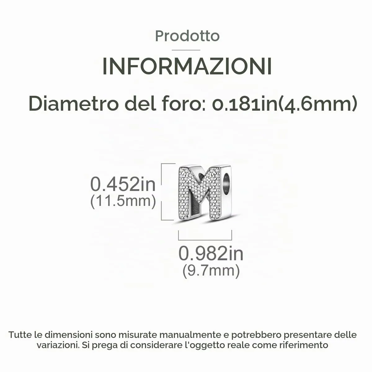 KUNSIR Ciondolo Lettere in Argento Sterling 925 con Cubic Zirconia per Braccialetti e Collane Europei - immagine 6