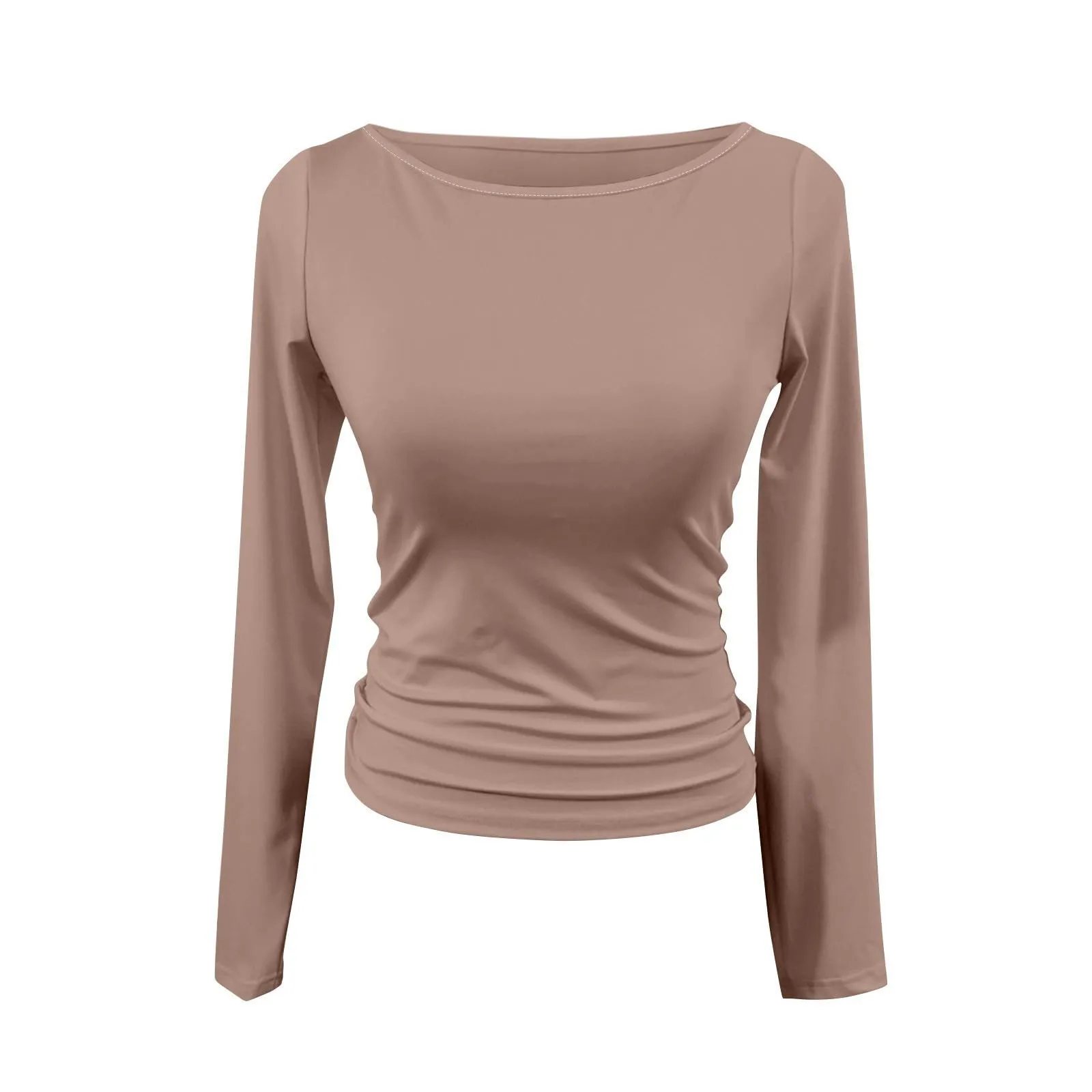 MOKBAY Maglietta Maniche Lunghe Donna Tinta Unita Slim Fit in Cotone, XL - immagine 4