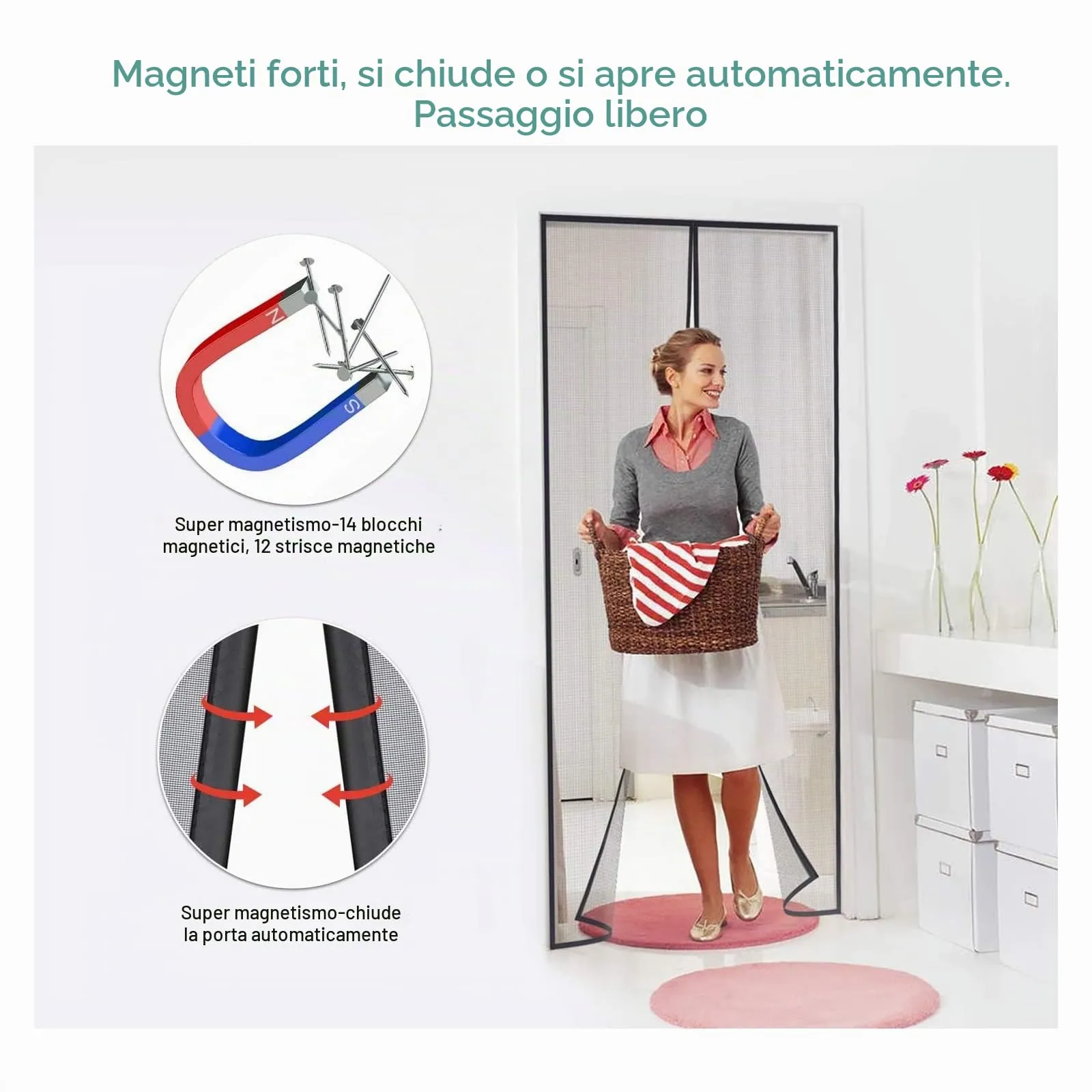 MYCARBON Zanzariera Porta Finestra Magnetica, 110x210cm, Nero - immagine 4