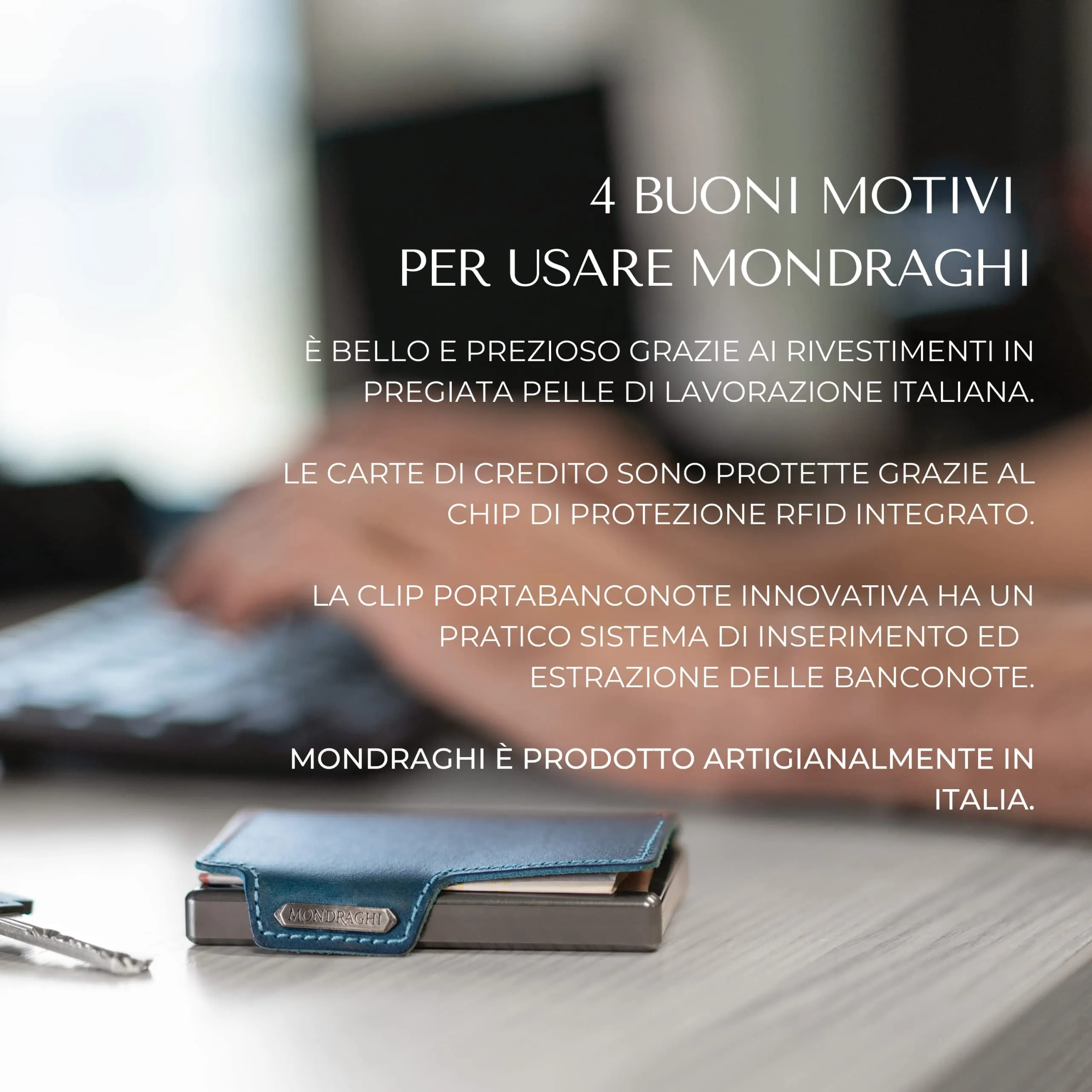 Mondraghi Miniwallet in Vera Pelle Modello One, Blu - immagine 7