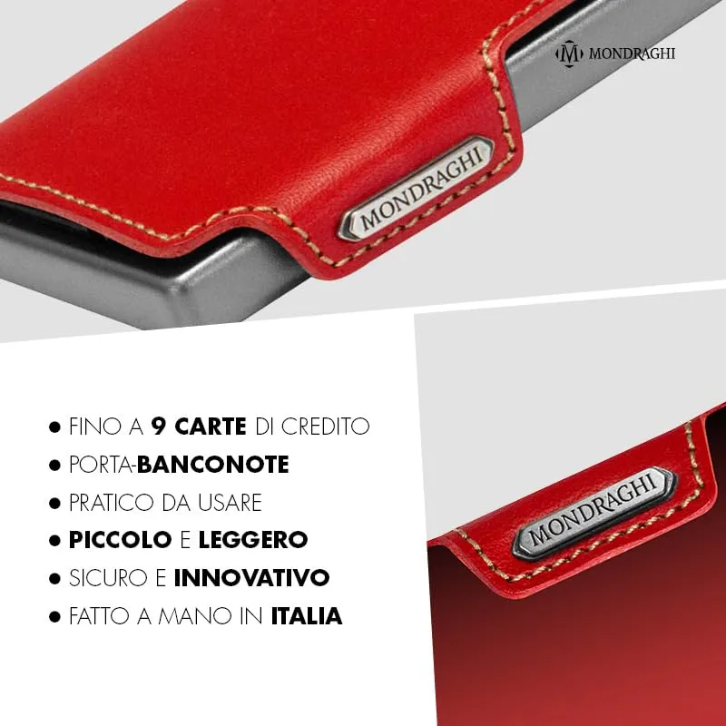 Mondraghi Mini Portafoglio Slim in Vera Pelle, Portacarte e Portatessere RFID, Rosso con Cucitura - immagine 2