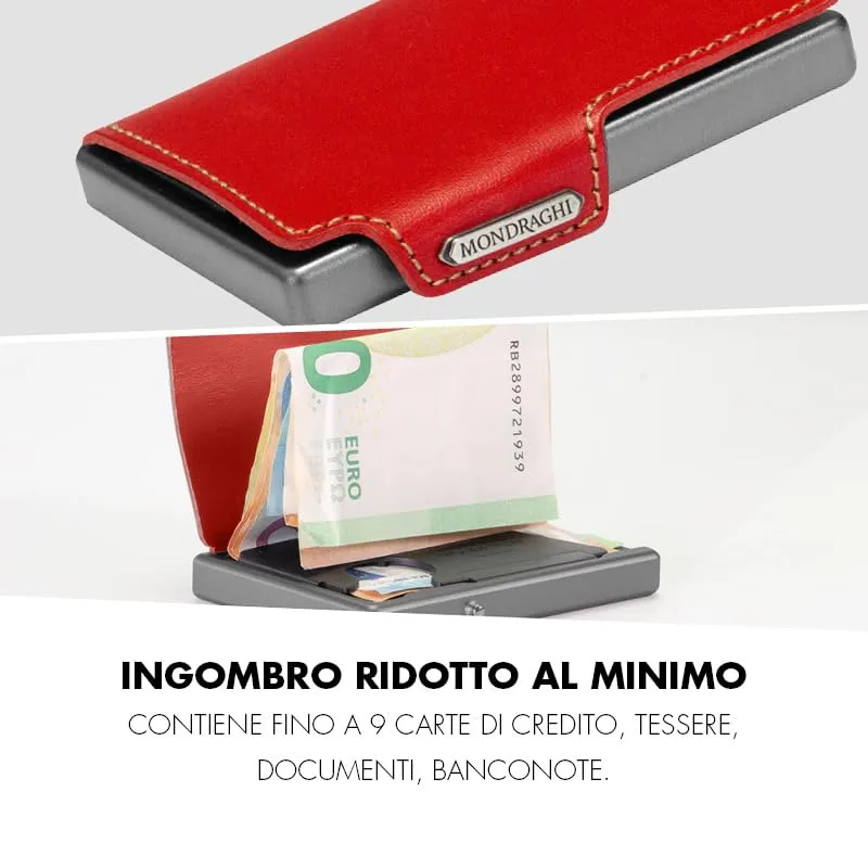 Mondraghi Mini Portafoglio Slim in Vera Pelle, Portacarte e Portatessere RFID, Rosso con Cucitura - immagine 3