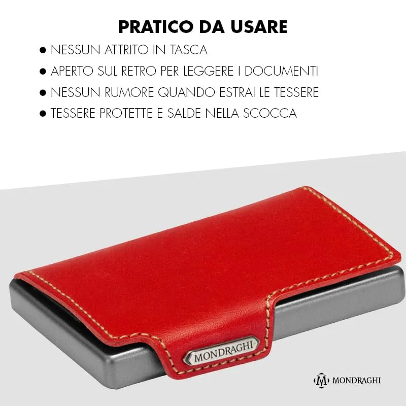 Mondraghi Mini Portafoglio Slim in Vera Pelle, Portacarte e Portatessere RFID, Rosso con Cucitura - immagine 4