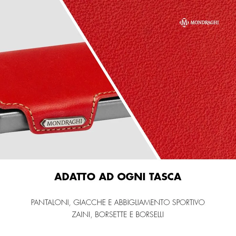 Mondraghi Mini Portafoglio Slim in Vera Pelle, Portacarte e Portatessere RFID, Rosso con Cucitura - immagine 5