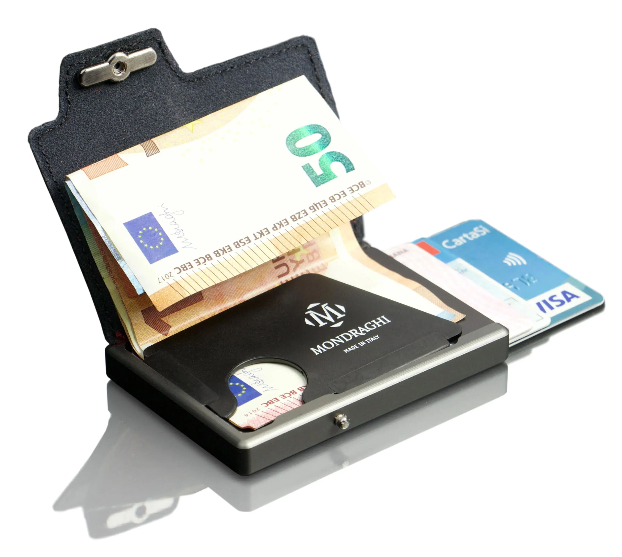 Mondraghi Mini Portafoglio Slim in Vera Pelle, Portacarte e Portatessere RFID, Rosso con Cucitura - immagine 8