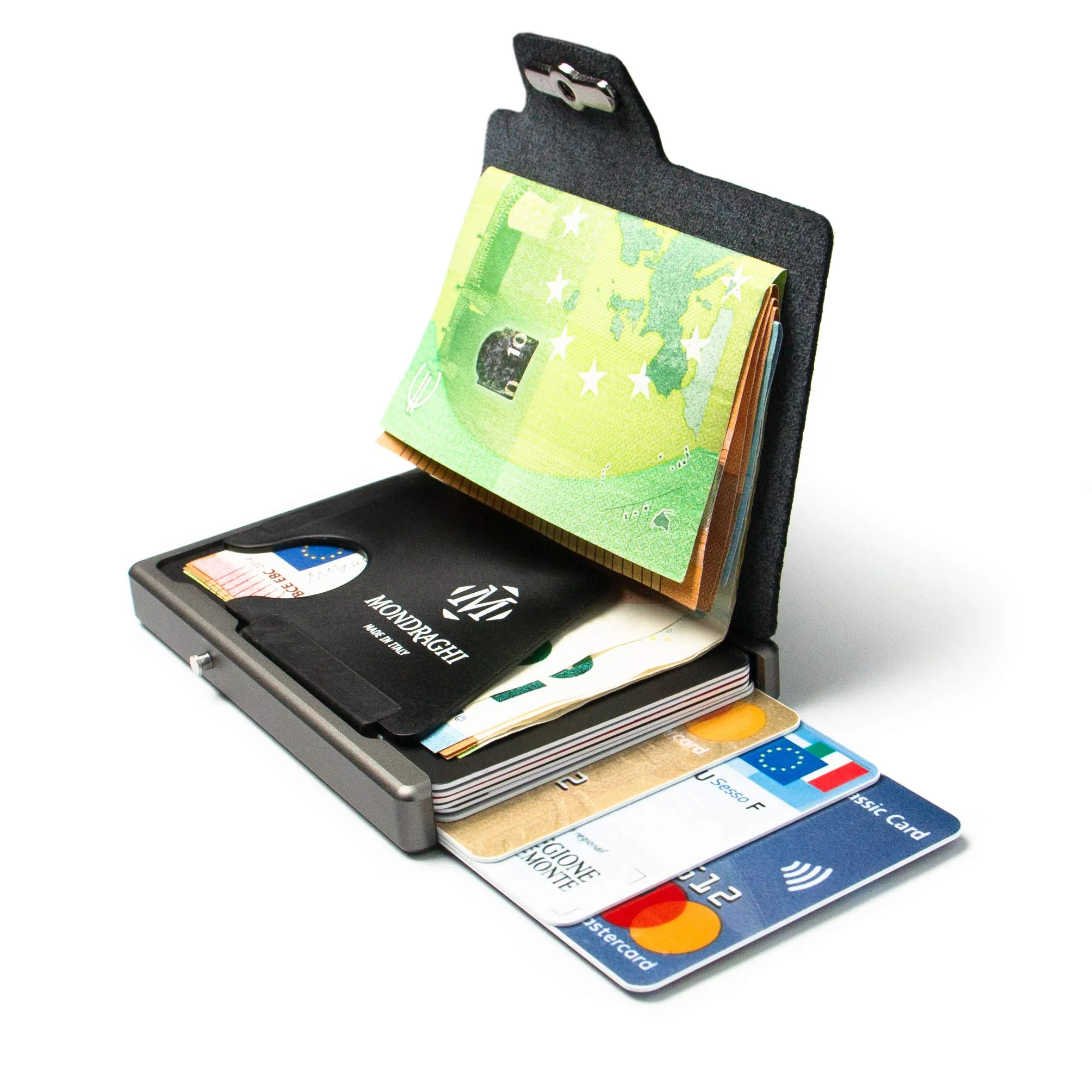 MONDRAGHI Miniwallet Basic in Vera Pelle, Portafoglio Slim per Carte di Credito e Banconote (Carbon Black) - immagine 2