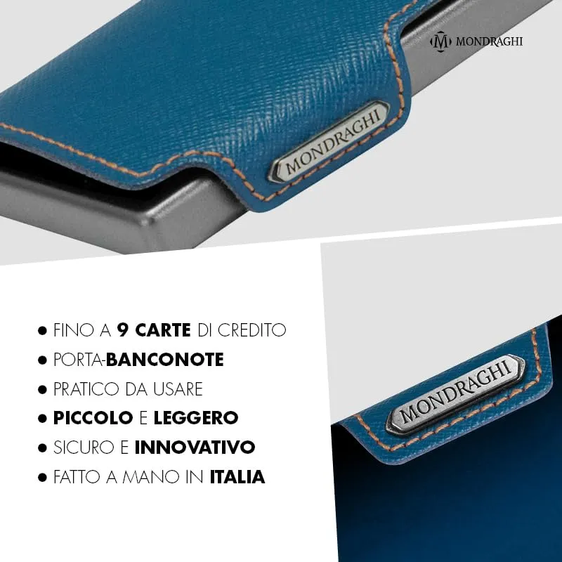 MONDRAGHI Miniwallet in Vera Pelle Modello Basic Blu per Uomo e Donna - immagine 2