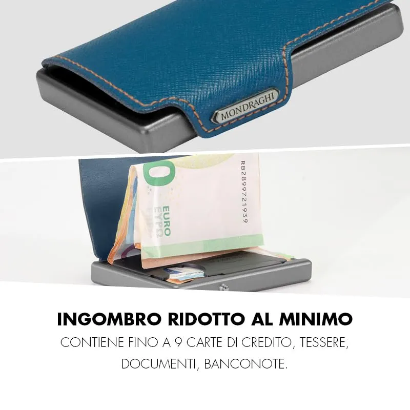 MONDRAGHI Miniwallet in Vera Pelle Modello Basic Blu per Uomo e Donna - immagine 3