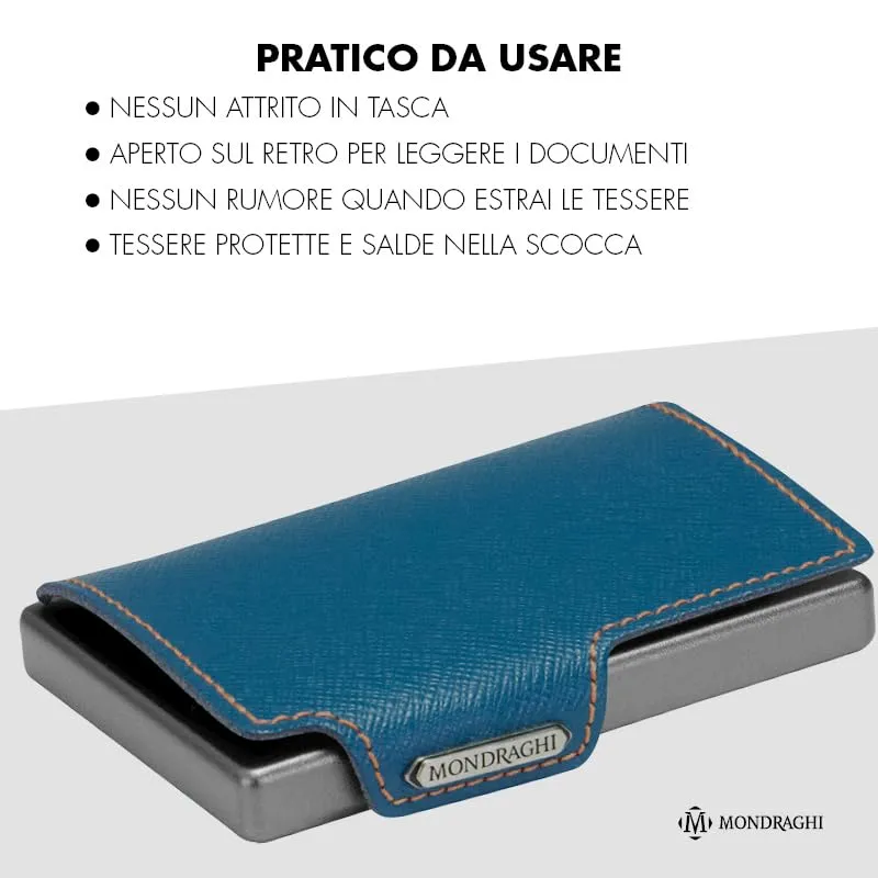 MONDRAGHI Miniwallet in Vera Pelle Modello Basic Blu per Uomo e Donna - immagine 4