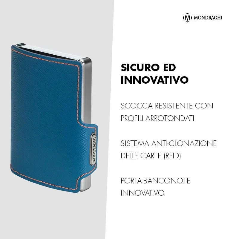 MONDRAGHI Miniwallet in Vera Pelle Modello Basic Blu per Uomo e Donna - immagine 6