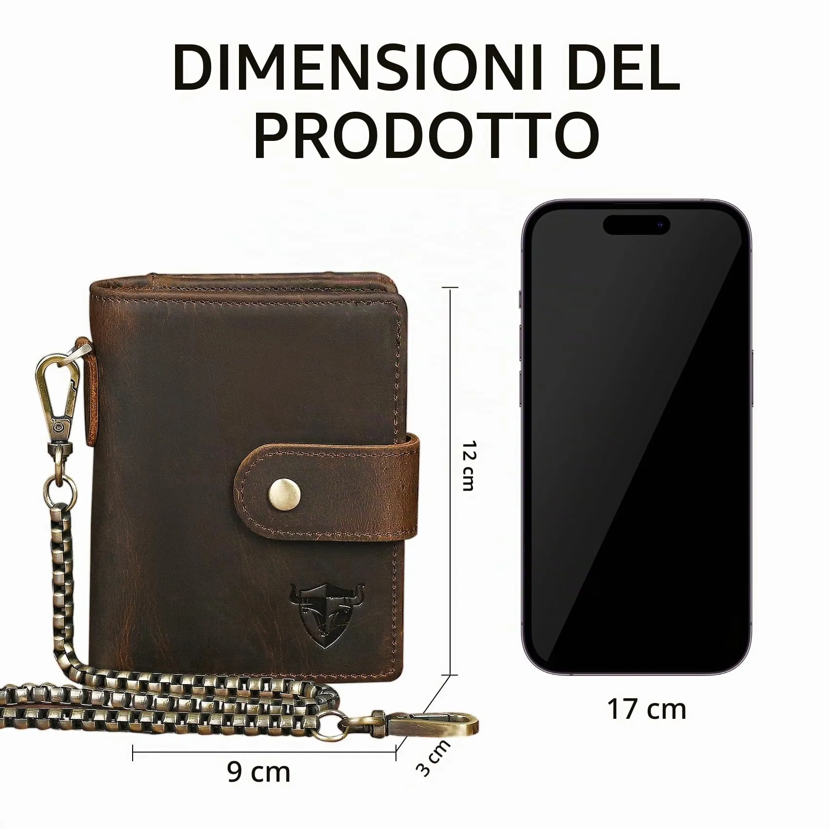 Handadsume Portafoglio in Pelle RFID con Catena e Tasca per Monete per Uomo, Modello 1803, Marrone - immagine 2