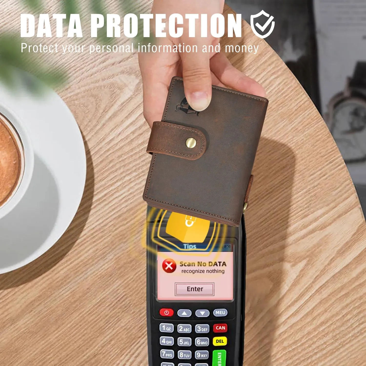 Handadsume Portafoglio in Pelle RFID con Catena e Tasca per Monete per Uomo, Modello 1803, Marrone - immagine 3