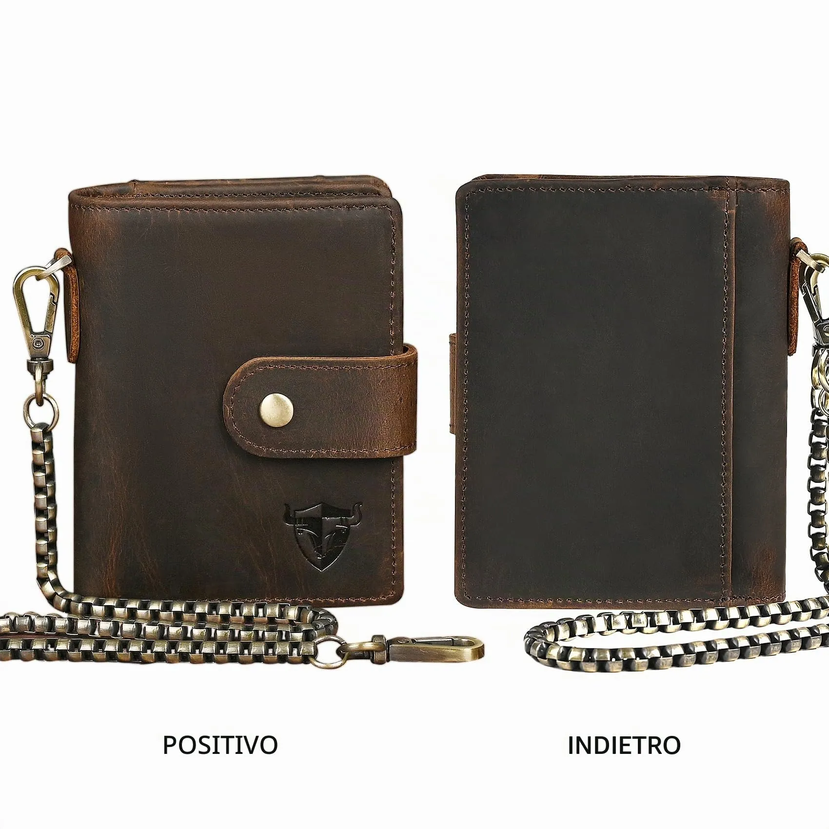 Handadsume Portafoglio in Pelle RFID con Catena e Tasca per Monete per Uomo, Modello 1803, Marrone - immagine 4