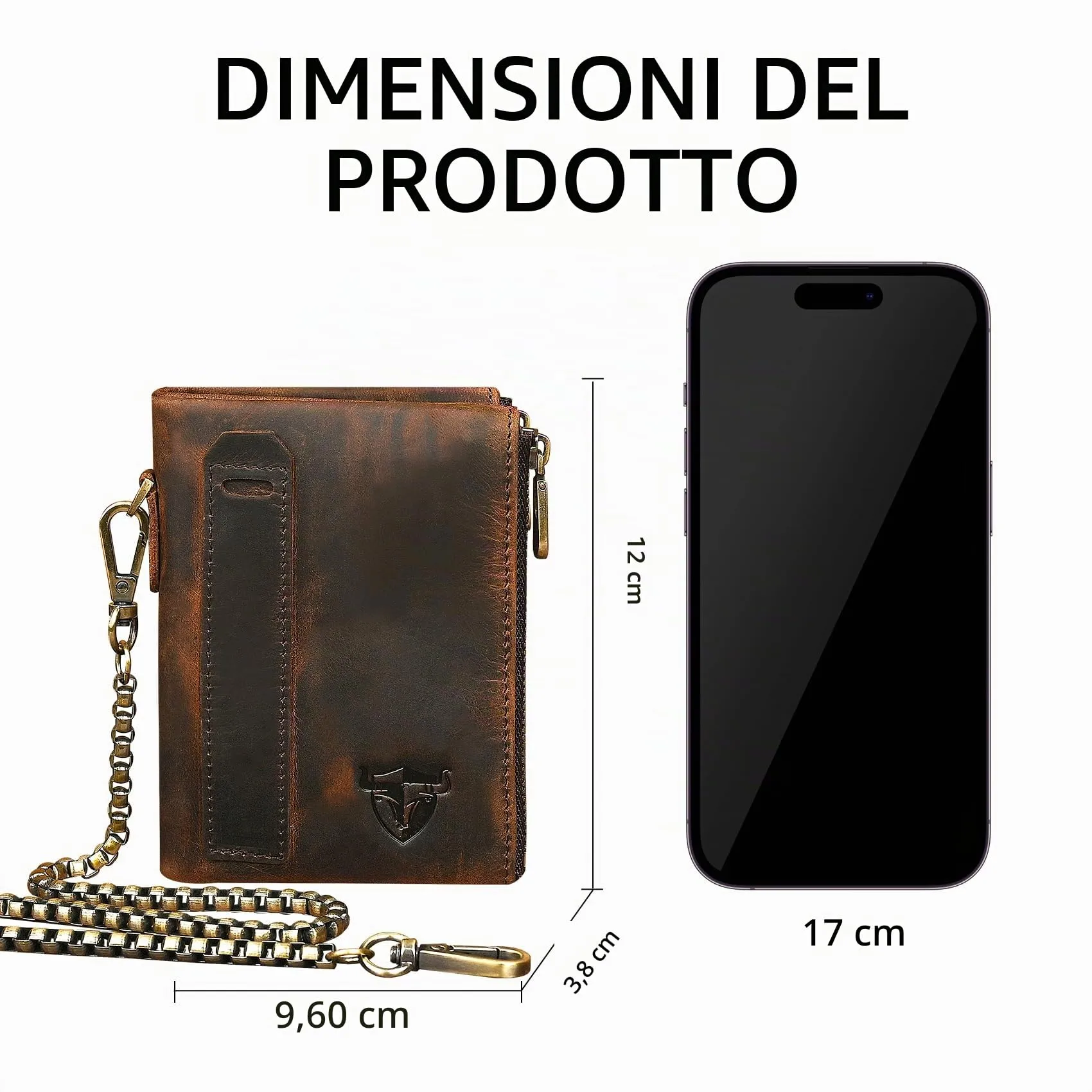 Handadsume Portafoglio in Pelle RFID con Catena e Tasca per Monete, Marrone 1803 - immagine 2