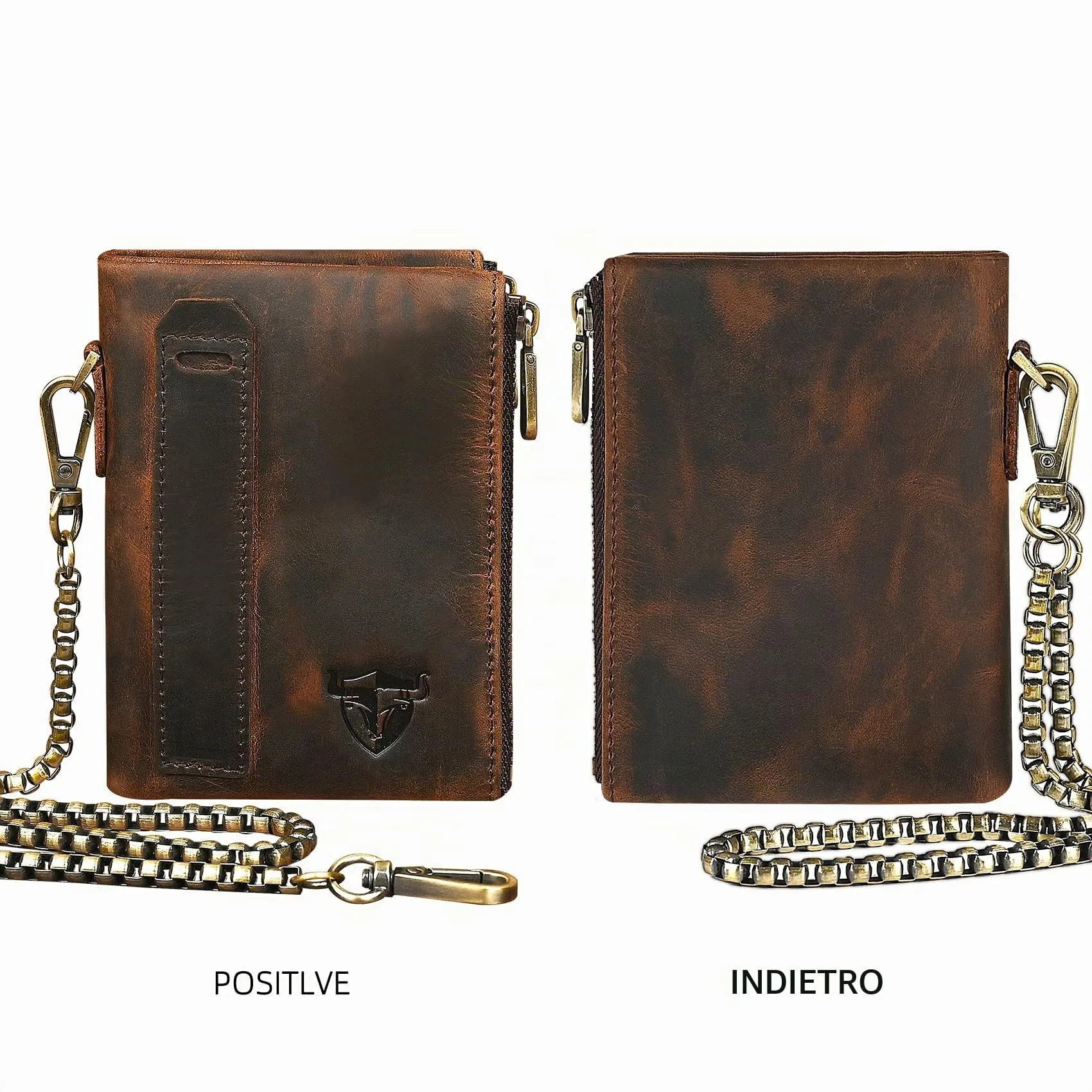 Handadsume Portafoglio in Pelle RFID con Catena e Tasca per Monete, Marrone 1803 - immagine 3