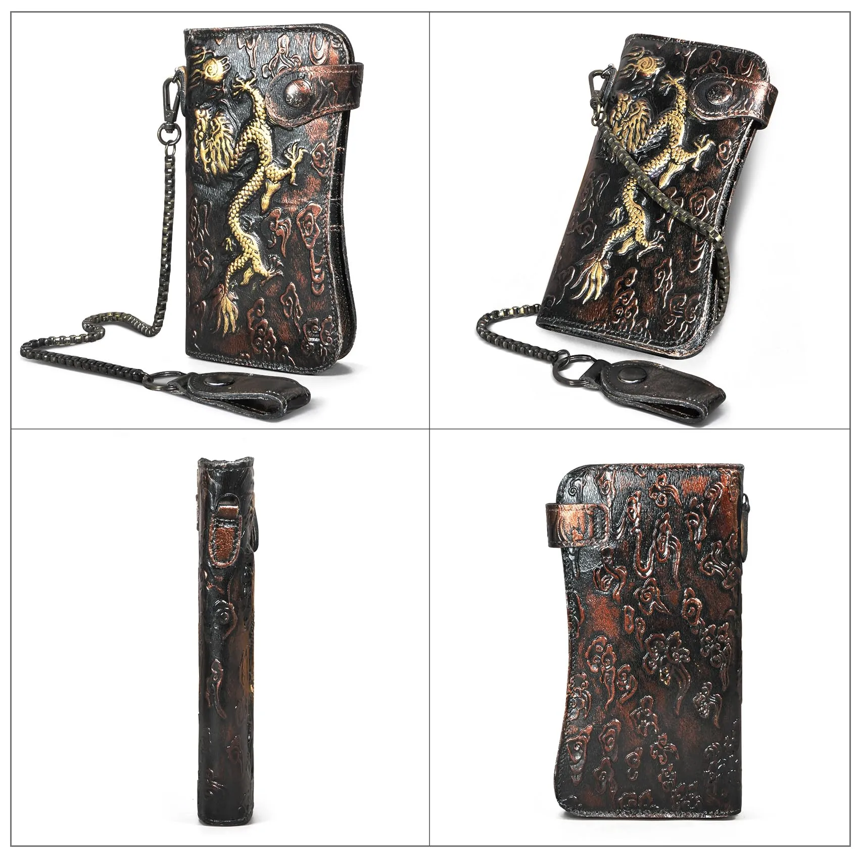 Handadsume Portafoglio in Pelle per Uomo con Blocco RFID e Catena, Modello 1803 (W-1088- Caffè) - immagine 2
