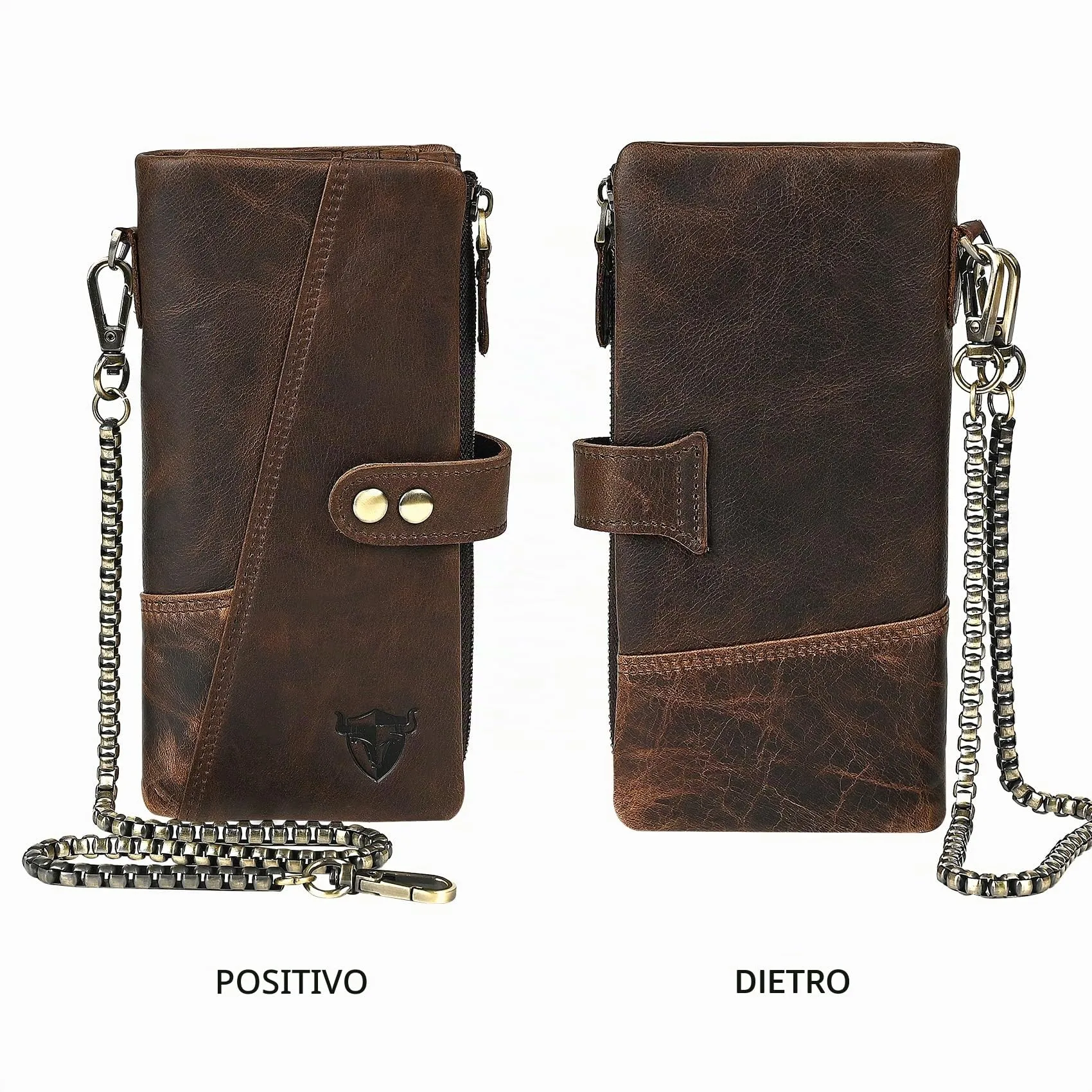 Handadsume Portafoglio in Pelle per Uomo con Blocco RFID e Catena, Modello 1803 Caffè - immagine 3