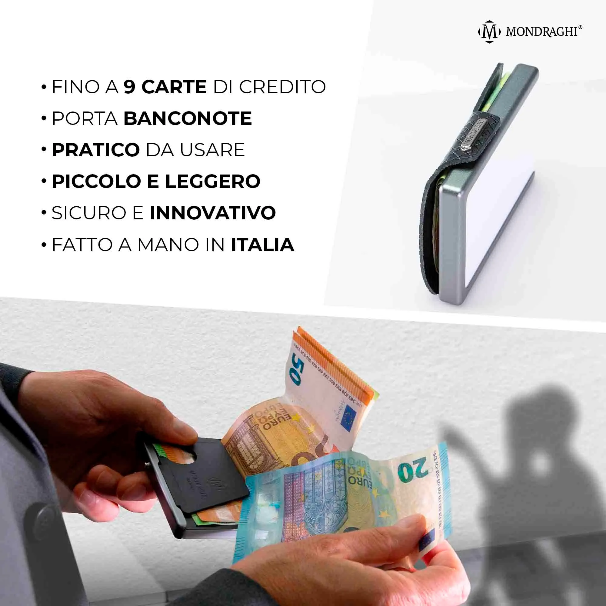 Mondraghi Miniwallet in Vera Pelle Modello Basic - Black - immagine 3