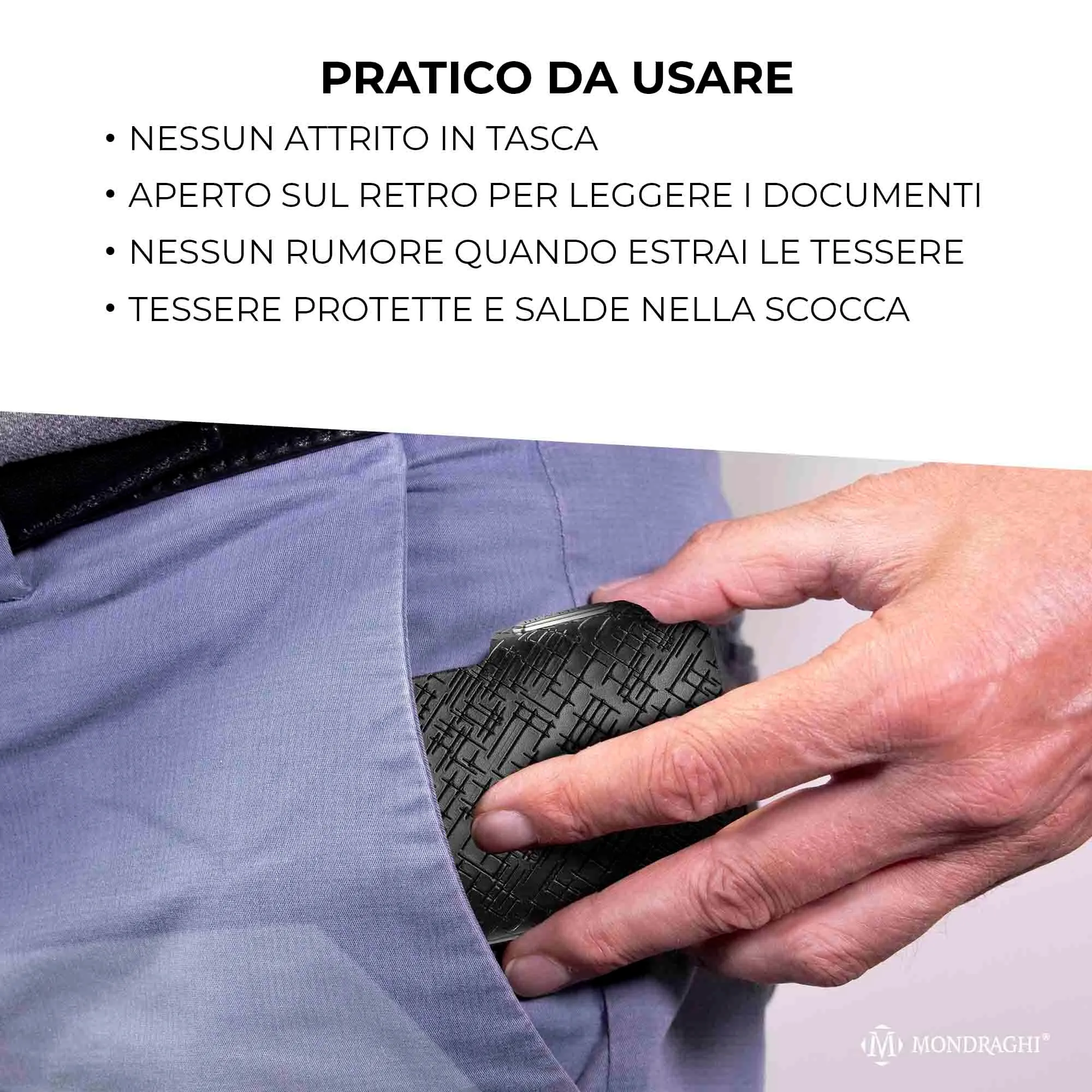 Mondraghi Miniwallet in Vera Pelle Modello Basic - Black - immagine 5
