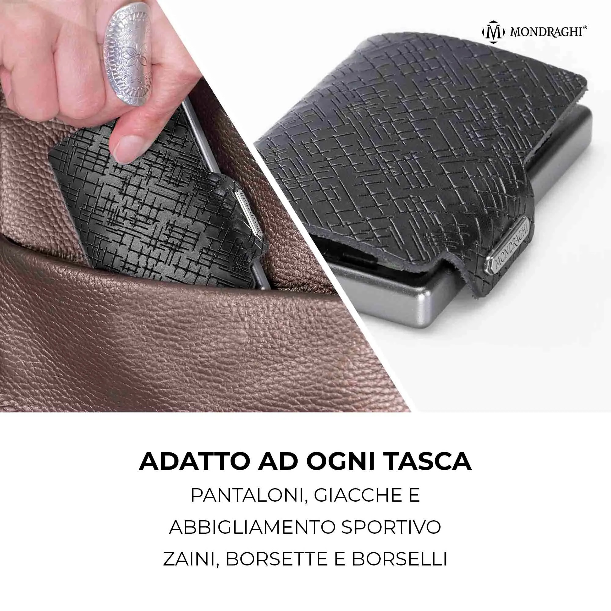 Mondraghi Miniwallet in Vera Pelle Modello Basic - Black - immagine 6