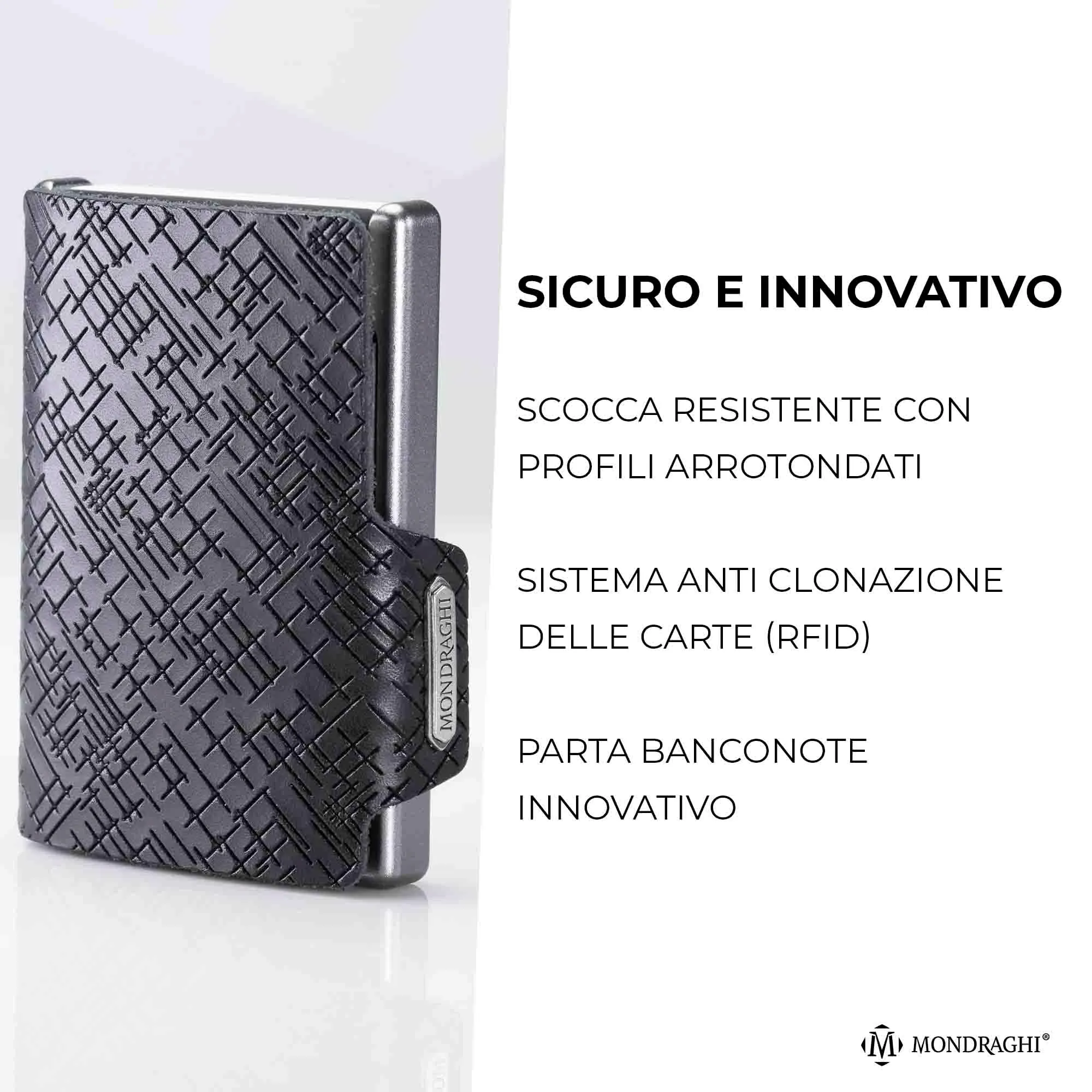 Mondraghi Miniwallet in Vera Pelle Modello Basic - Black - immagine 7