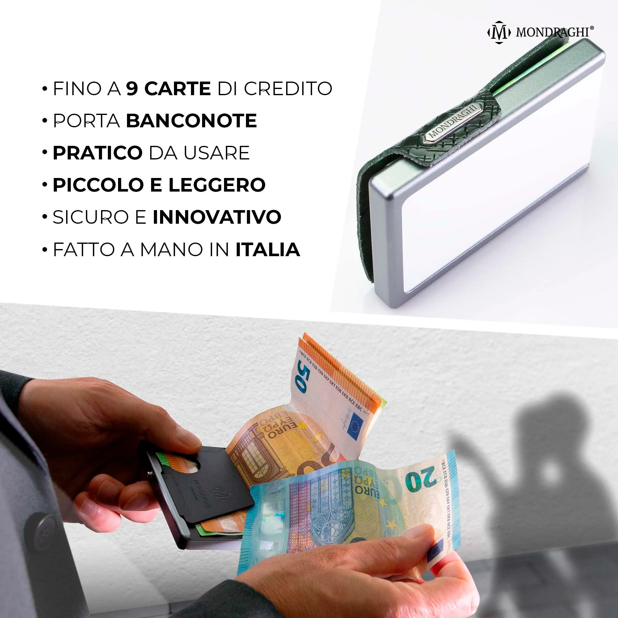 Mondraghi Miniwallet in Vera Pelle Modello Basic Outlet Forest per Uomo e Donna - immagine 8
